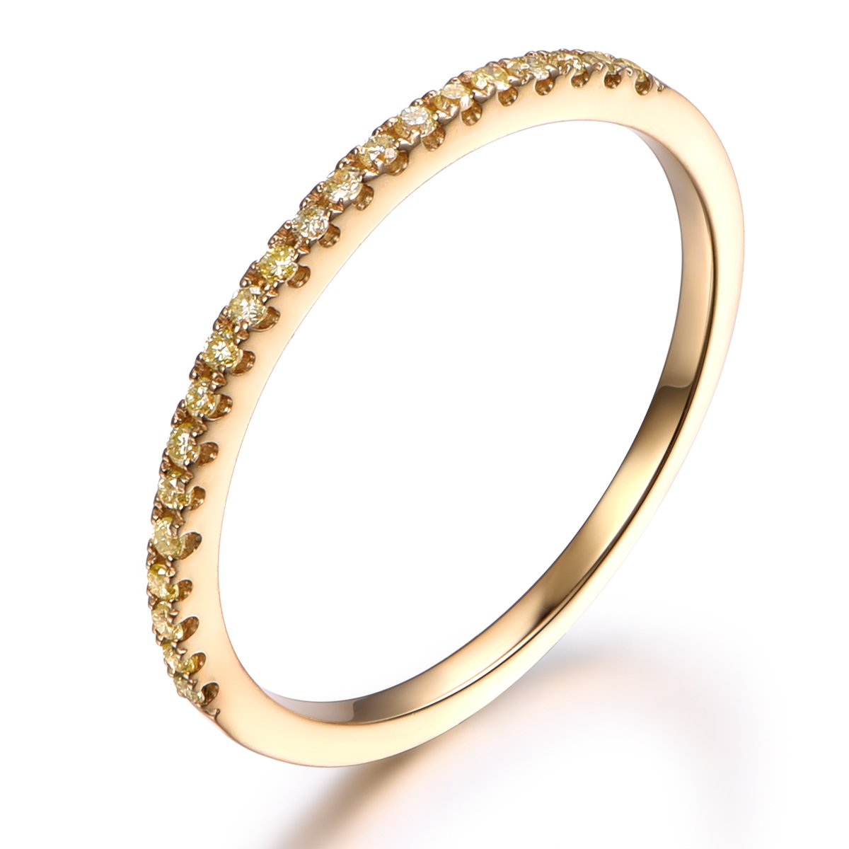 14K Yellow Gold Thin Wedding Band with Yellow Diamonds - Half Eternity Engagement Ring for Women, Stackable Bridal Ring Set - Perfect for Weddings, Anniversaries & Everyday Elegant Wear