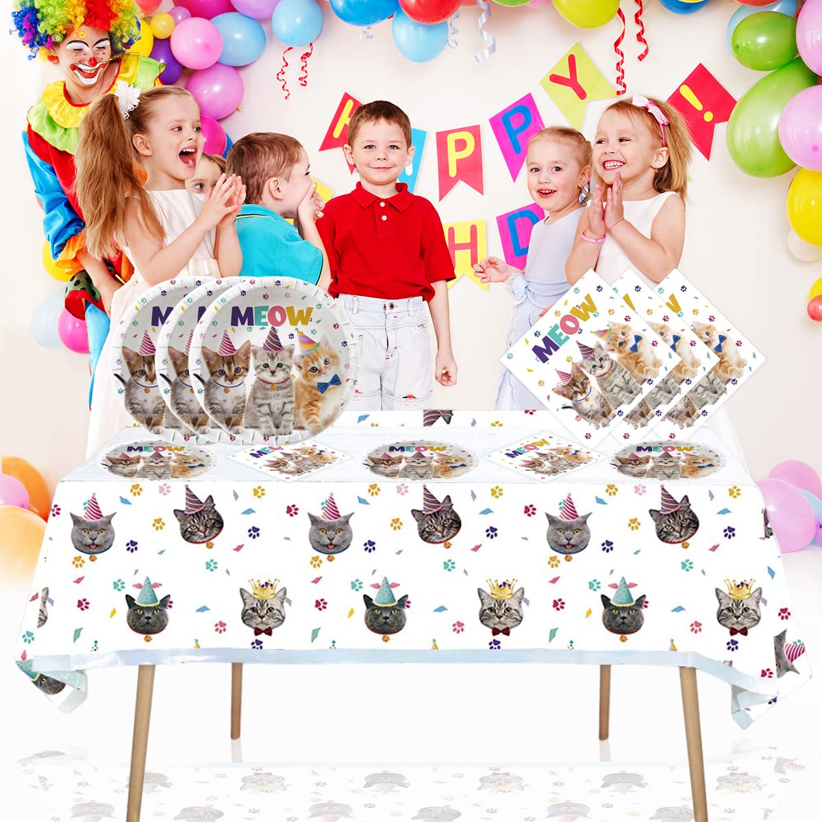 Cat Themed Party Supplies - 20 Plates, 20 Napkins & 71