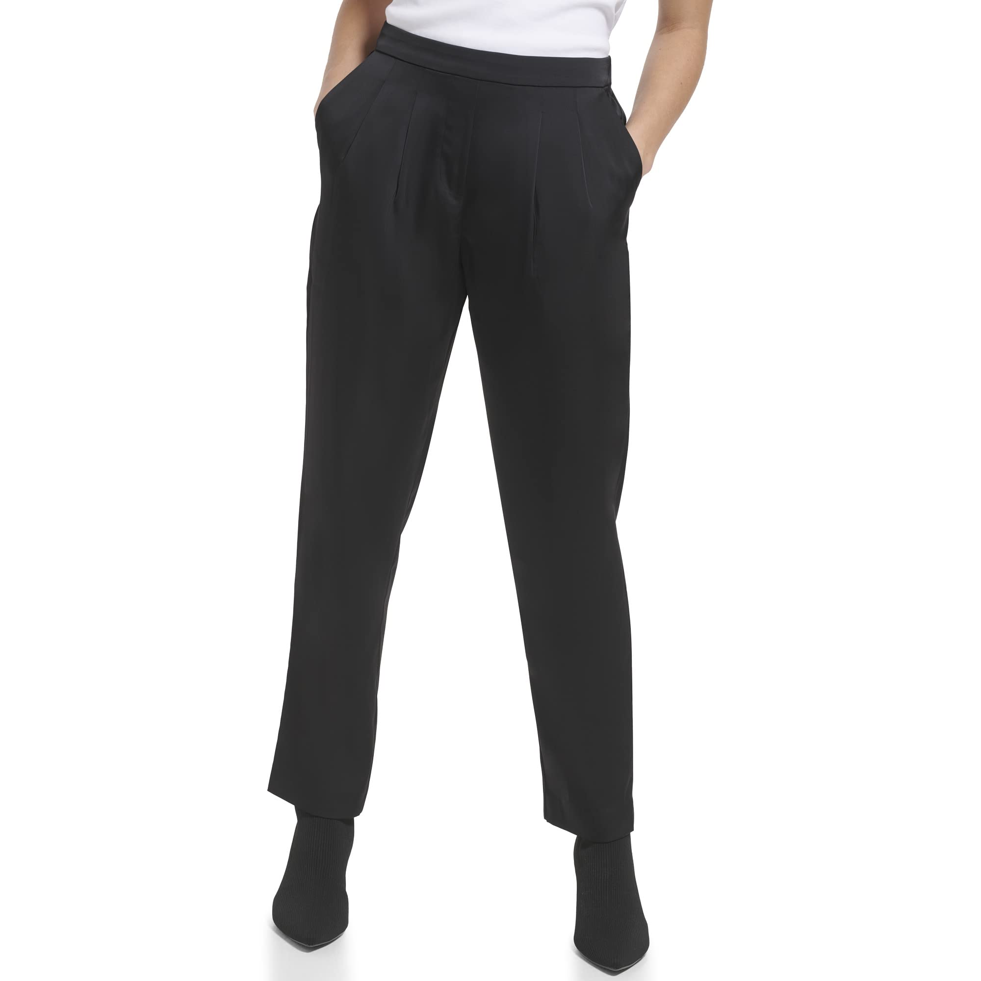 Calvin Klein Women's Slim Fit Shiny Crepe Ankle Pants - Comfortable & Flowy for Work, Office & Evening Out