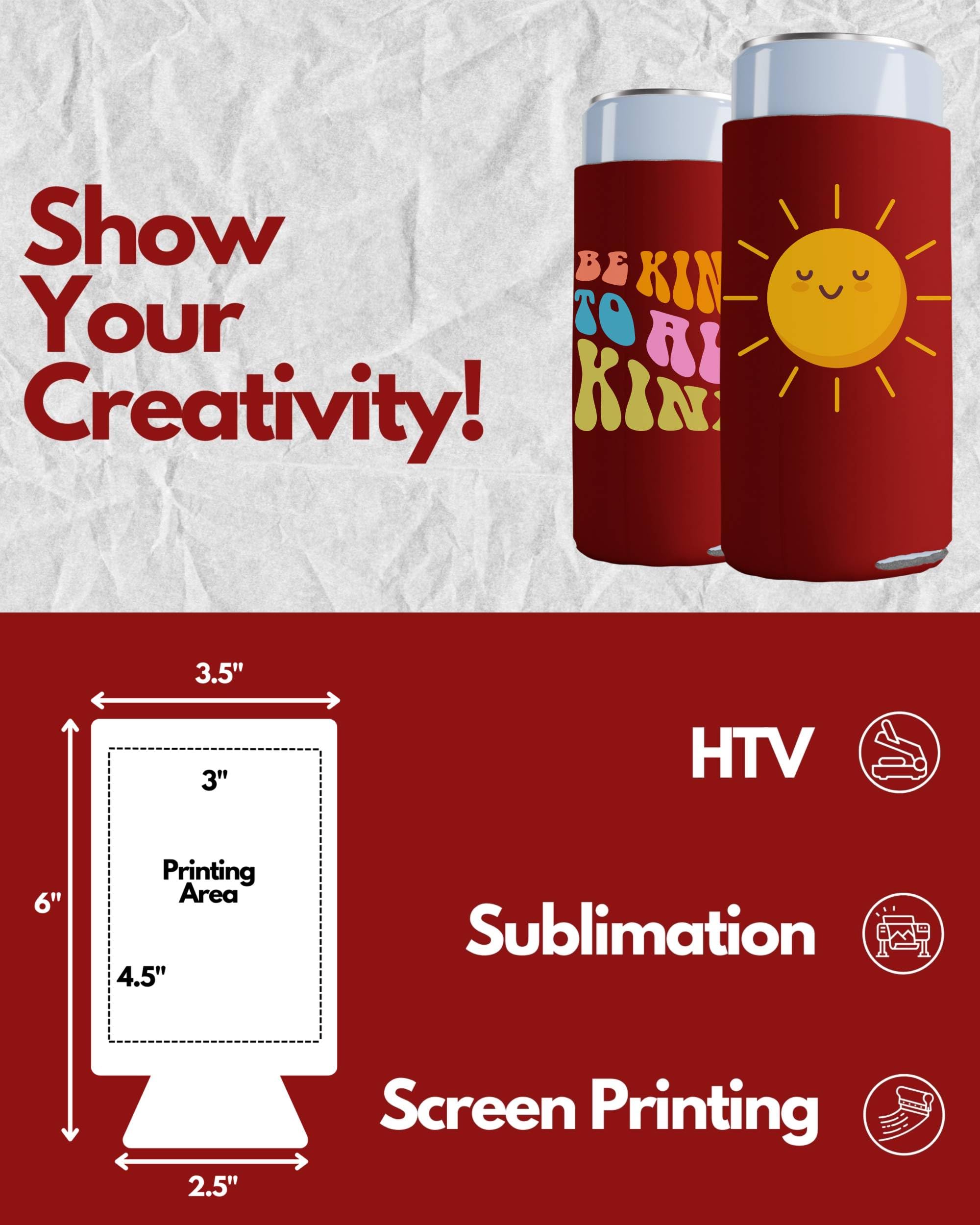 200 Pack Red Blank Slim Can Cooler Sleeves - Customizable Sublimation Beer & Soda Insulators for 12oz Tall Cans | Skinny Collapsible Drink Sleeves for Parties, BBQs & Outdoor Events | Keep Beverages Cold at Picnics, Tailgates & Bars