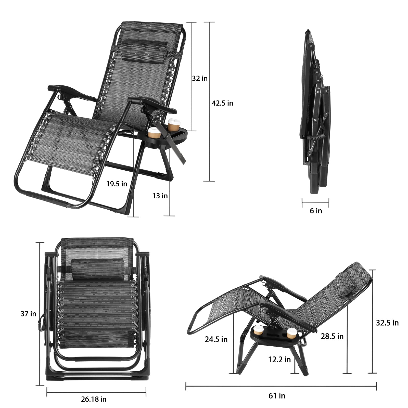 Zero Gravity Lounge Chair Heavy Duty 350LBS Capacity - Oversized Folding Outdoor Recliner with Cup Holder & Carry Rope - Perfect for Patio, Beach, Backyard & Camping Relaxation