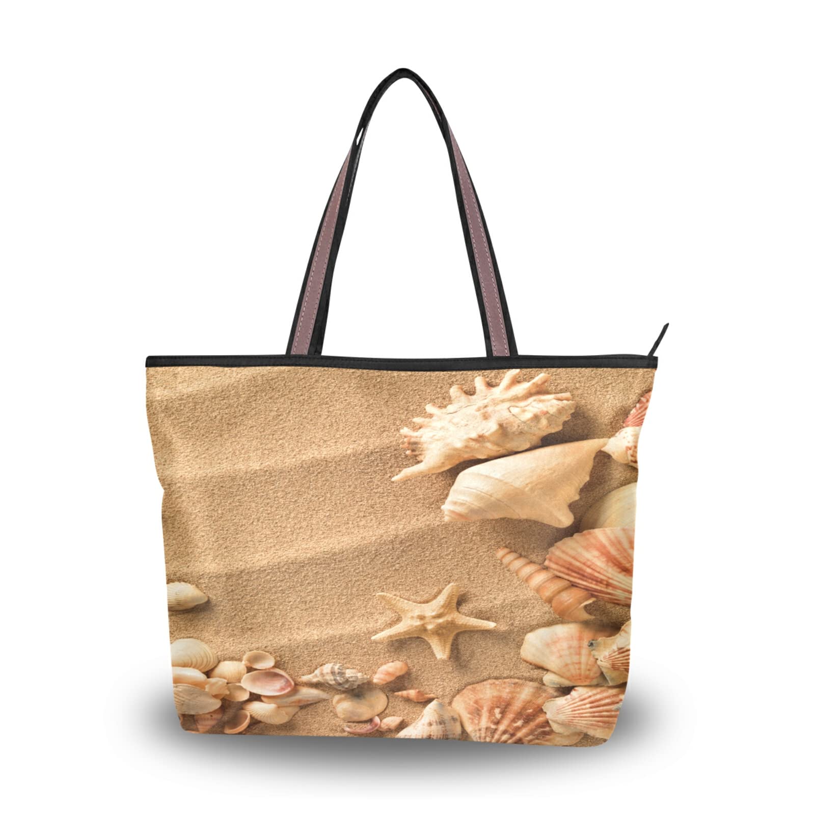 ALAZA Women's Reusable Zipper Tote Bag - Stylish Beach Shoulder Handbag with Seashell Design for Travel, Shopping & Summer Outings | Perfect for Beach Vacations, Pool Parties & Casual Day Trips
