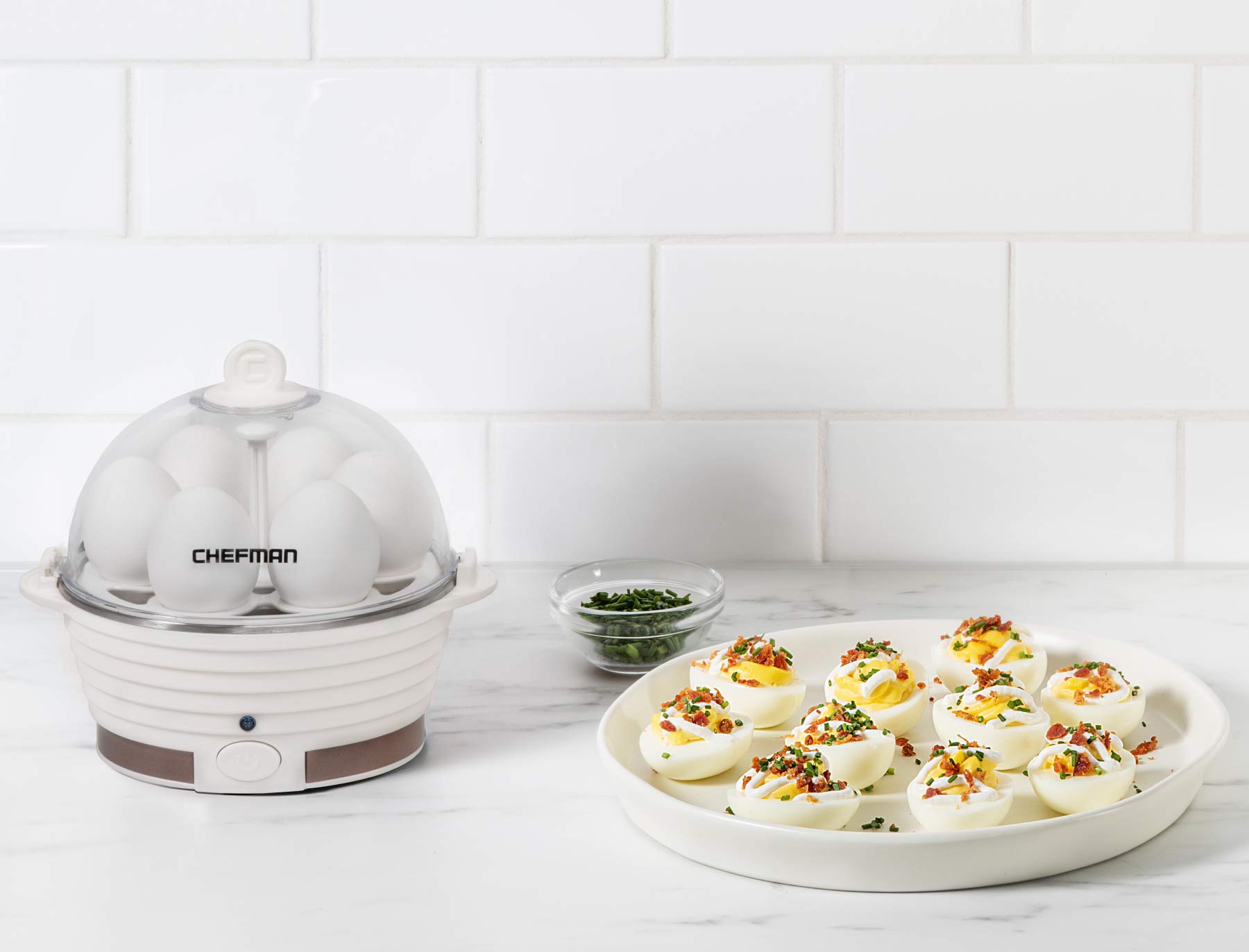 Chefman Electric Egg Cooker & Steamer - 6 Egg Capacity for Hard, Medium, Soft Boiled Eggs & Poached Eggs - Includes Omelet Tray & Ready Signal - BPA-Free Ivory Appliance - Perfect for Breakfast Meal Prep & Healthy Cooking