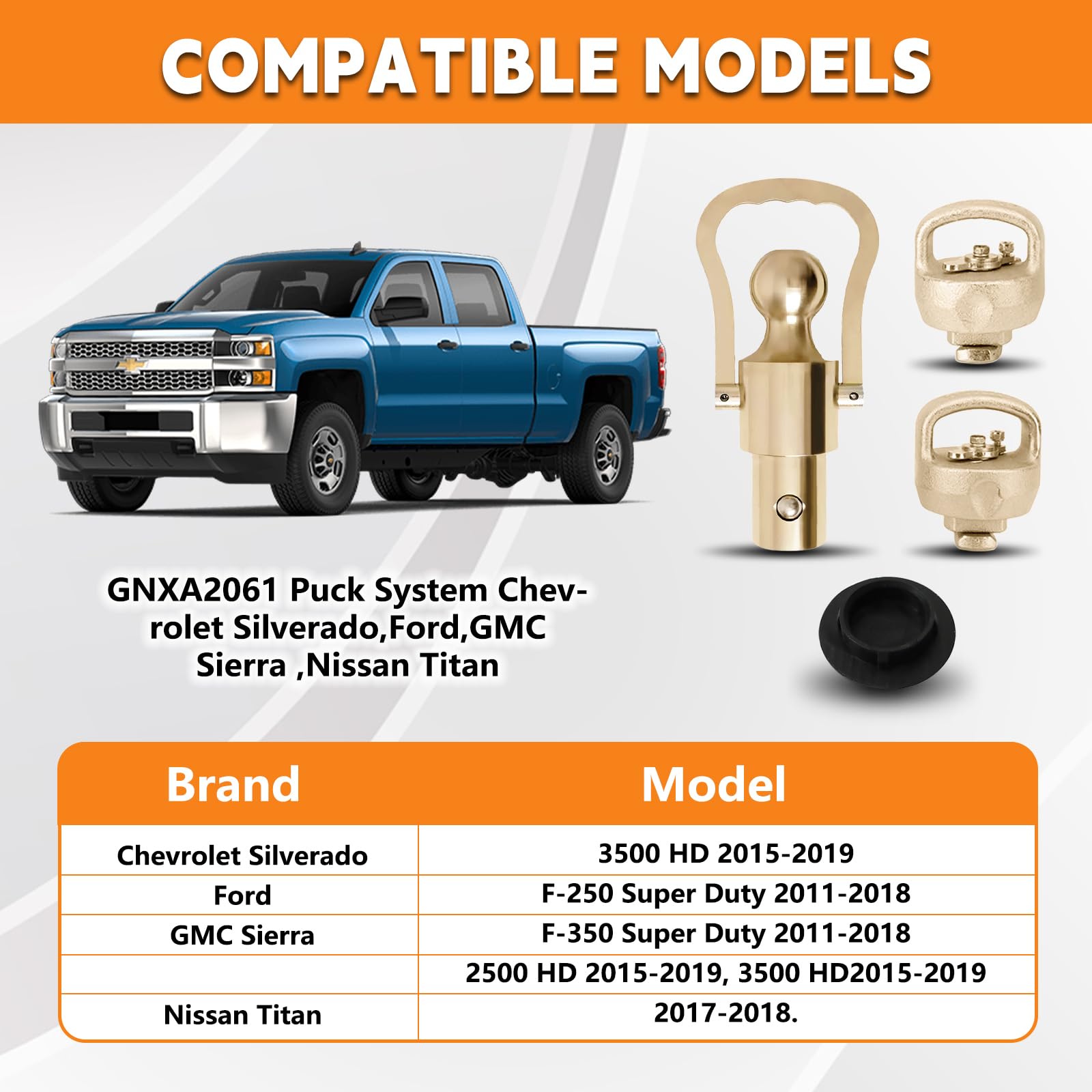 Heavy Duty GNXA2061 Gooseneck Ball & Safety Chain Kit - Compatible with Ford F250/F350/F450 Trucks, OEM Puck System & 2-5/16