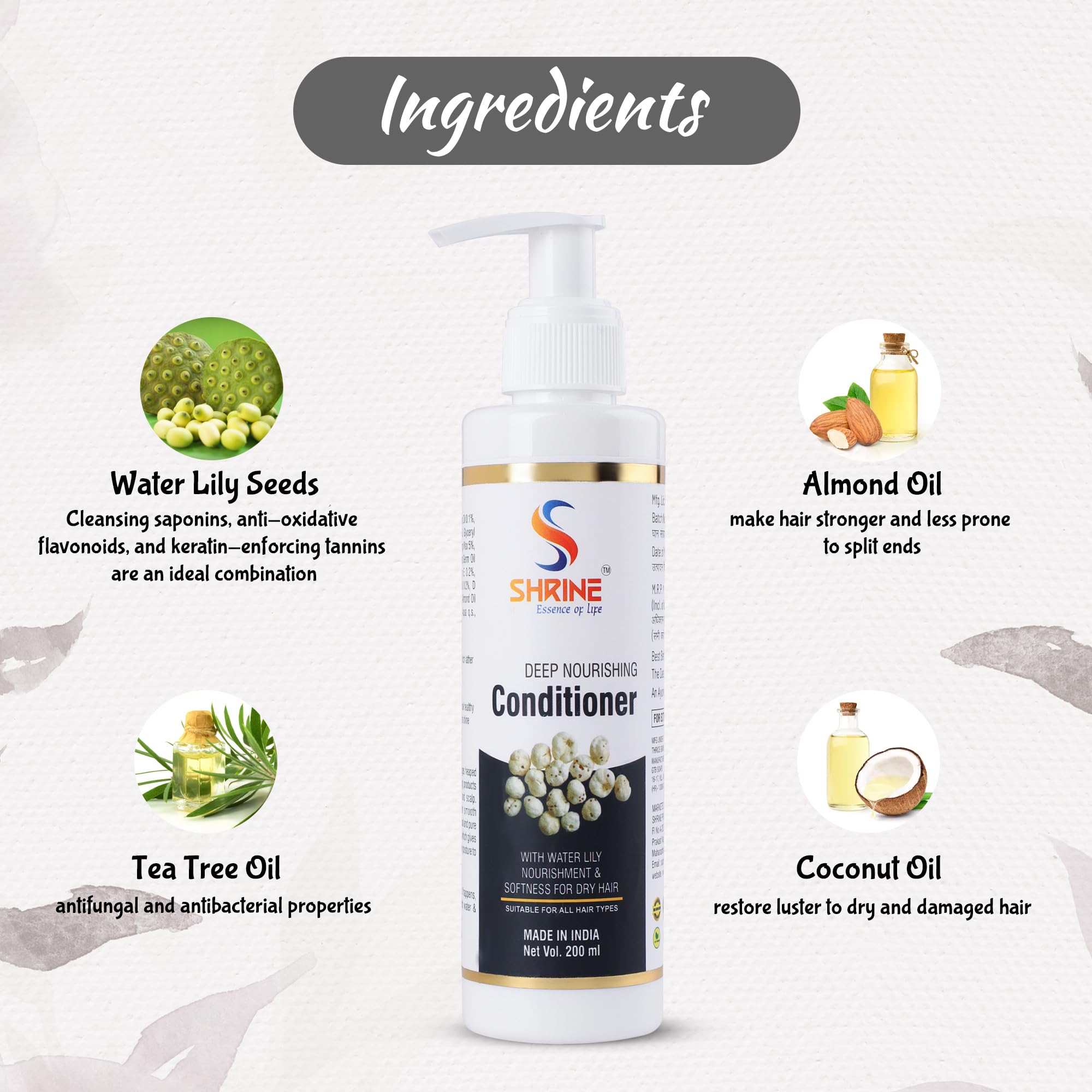 SHRINE Hair Conditioner with Water Lily Serum - Biotin & Silk Protein for Silky Smooth Hair - Deeply Moisturizes Dry Frizzy Hair - 200ml - Perfect for Daily Hair Care & Salon-Quality Results at Home