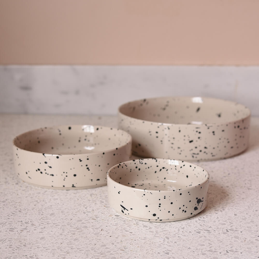 Ama Splatter Ceramic Pet Bowls for Dogs and Cats - Non-Slip Durable Food and Water Bowls for Indoor and Outdoor Use - Perfect for Feeding, Travel, and Home Decor