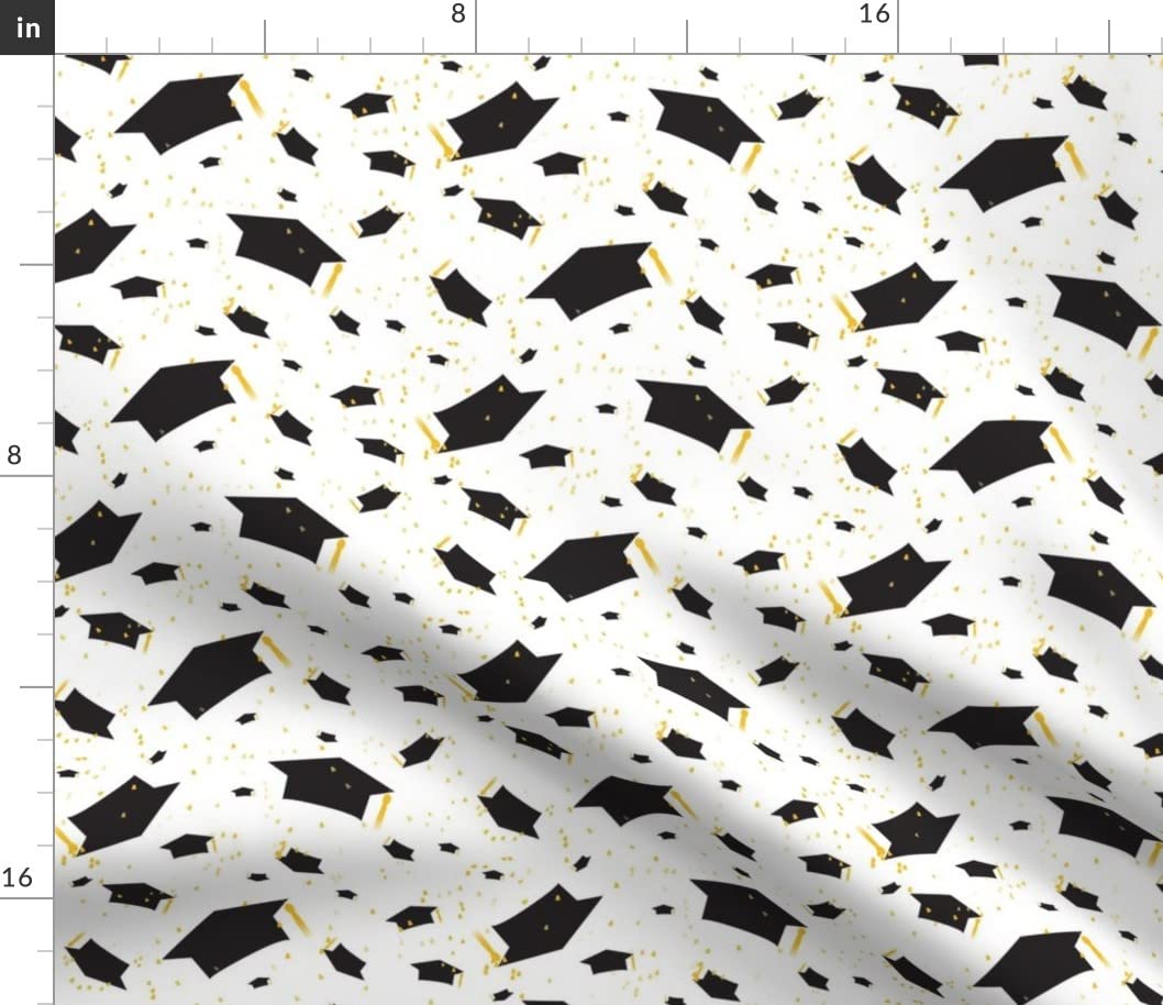 Celebration High School Graduation Cap Printed Cotton Poplin Fabric - Fat Quarter for Sewing, Quilting, Dresses & Apparel Crafts - Perfect for DIY Graduation Gifts, Memory Quilts & Senior Party Decorations