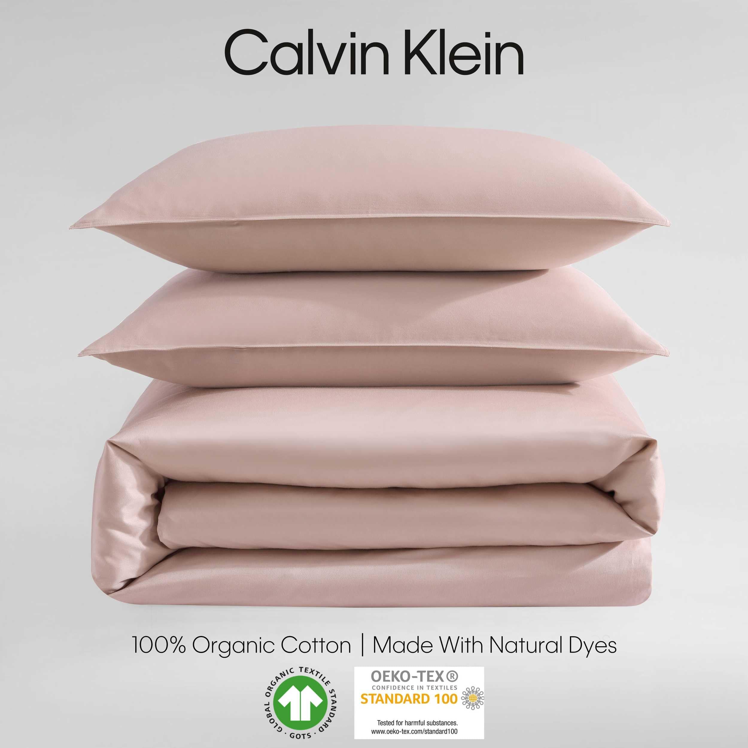Calvin Klein Organic Cotton Sateen Queen Duvet Cover Set - GOTS Certified Luxurious Soft Bedding in Earth Clay Pink | Perfect for Master Bedrooms, Guest Rooms & Cozy Home Decor