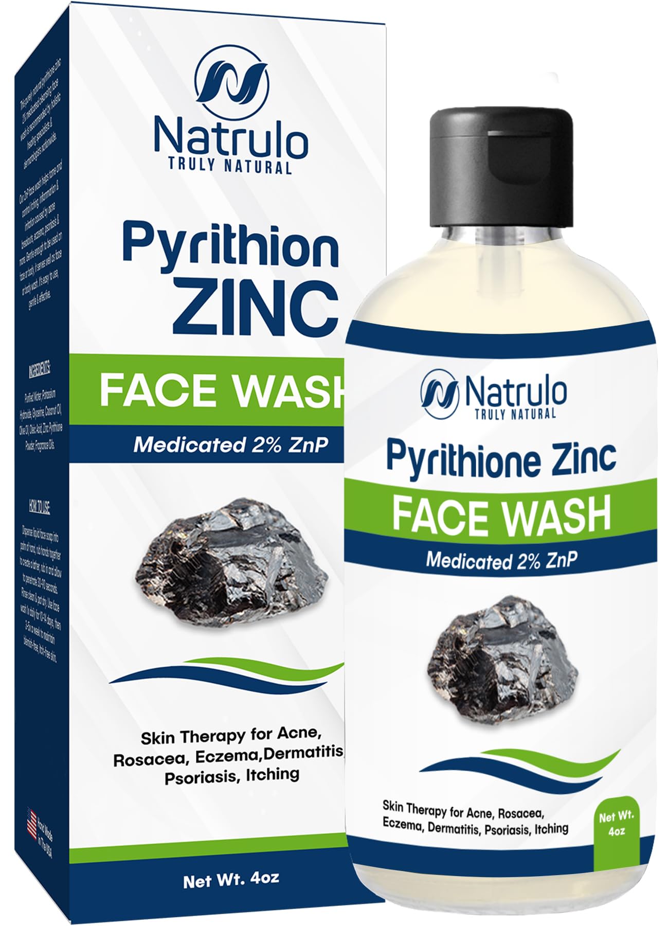 2% Pyrithione Zinc Face Wash & Body Cleanser for Acne, Rosacea, Eczema - Dermatitis & Psoriasis Relief - Soothing Zinc Therapy Soap for Itchy Skin - Made in USA | Daily Facial Cleanser & Body Wash for Sensitive Skin Care Routine