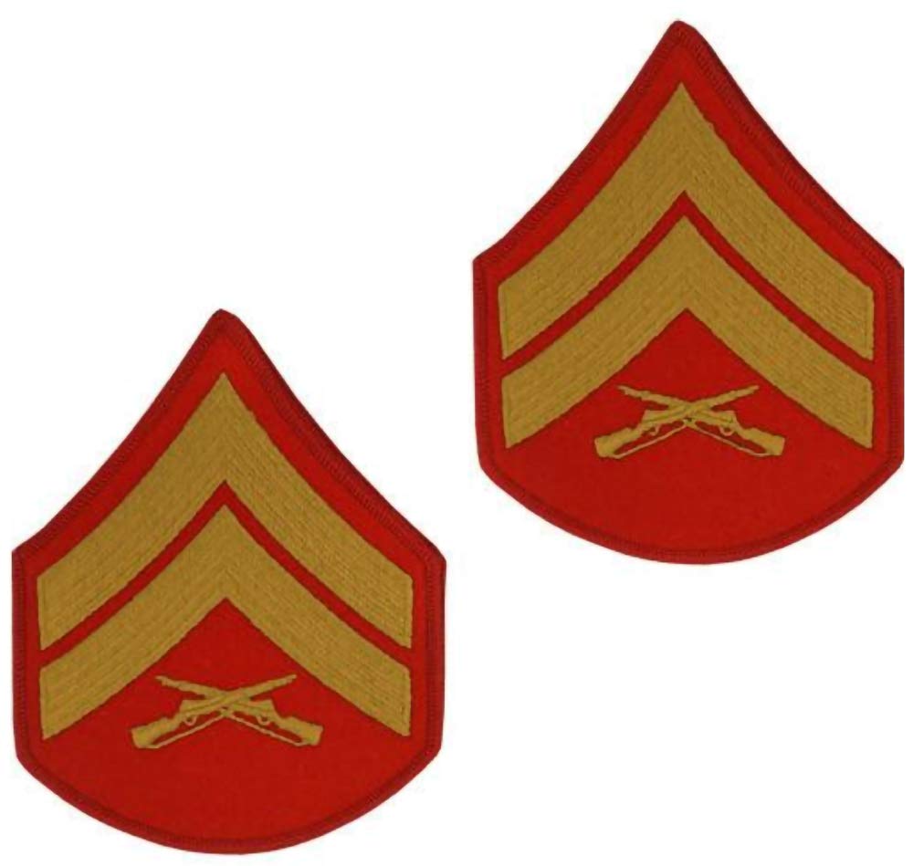 USMC Chevron Gold on Red Patch (Pair) - Authentic Marine Corps Emblem for Uniforms, Jackets & Military Collectibles