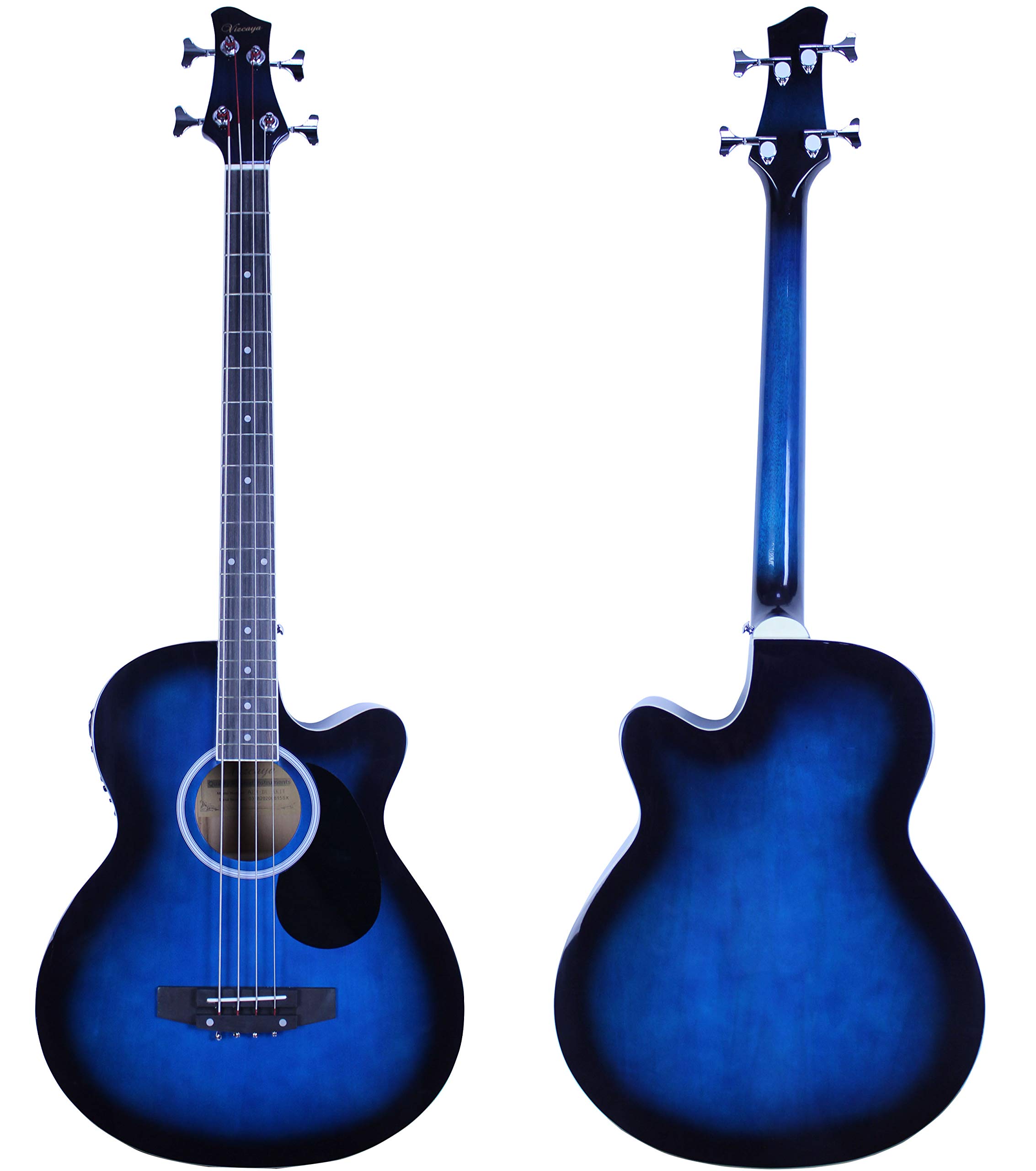 Full Size 4-String Cutaway Acoustic-Electric Bass Guitar with 4-Band EQ, Includes Gig Bag, Strap & Picks - Blue | Perfect for Live Performances, Studio Recording & Practice Sessions