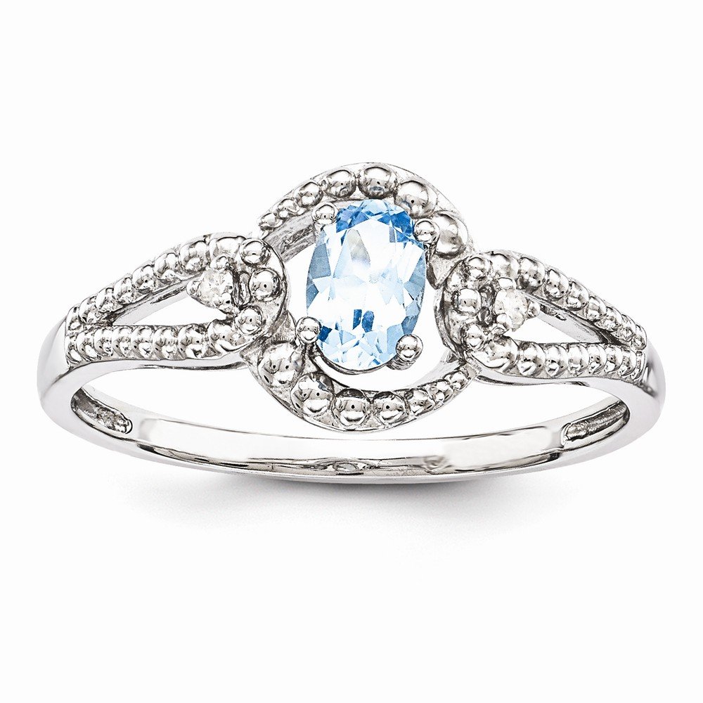 Rhodium-Plated Sterling Silver Swiss Blue Topaz & Diamond Ring - Size 6 for Elegant Occasions