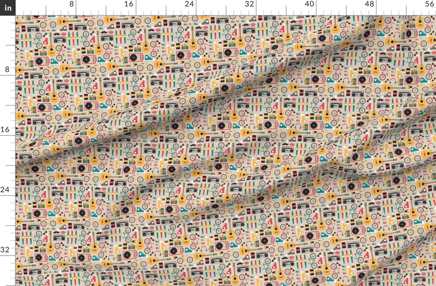 Premium Spoonflower Fleece Fabric - Hipster Mustache Bicycles Print by The Yard | Soft Material for Sewing Blankets, Loungewear & No-Sew DIY Projects | Perfect for Home Decor, Baby Clothes & Crafting