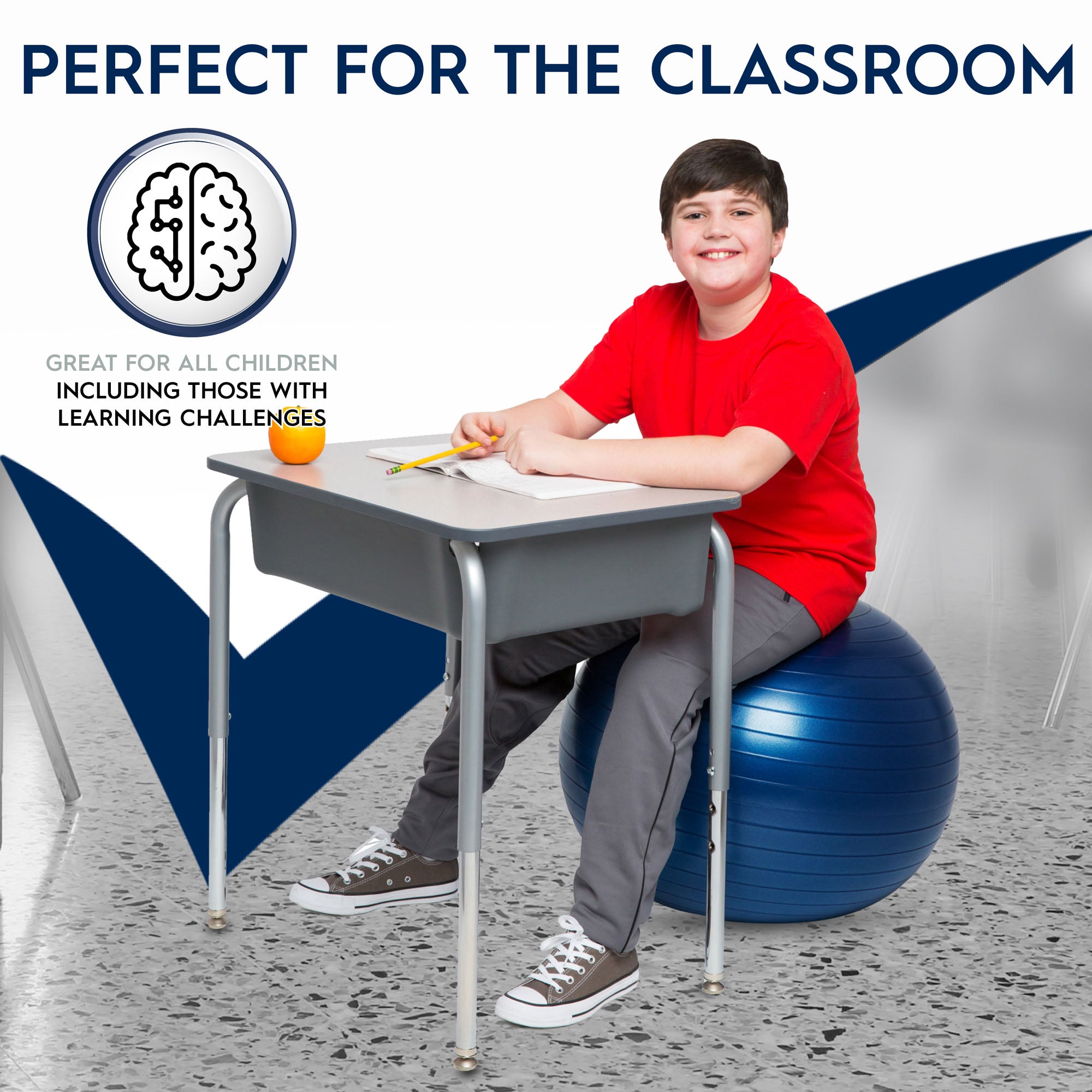 Bouncyband® 55cm Blue Balance Ball for Kids & Adults – Improve Focus, Fitness & Posture – Perfect for Classroom, Office & Home Workouts