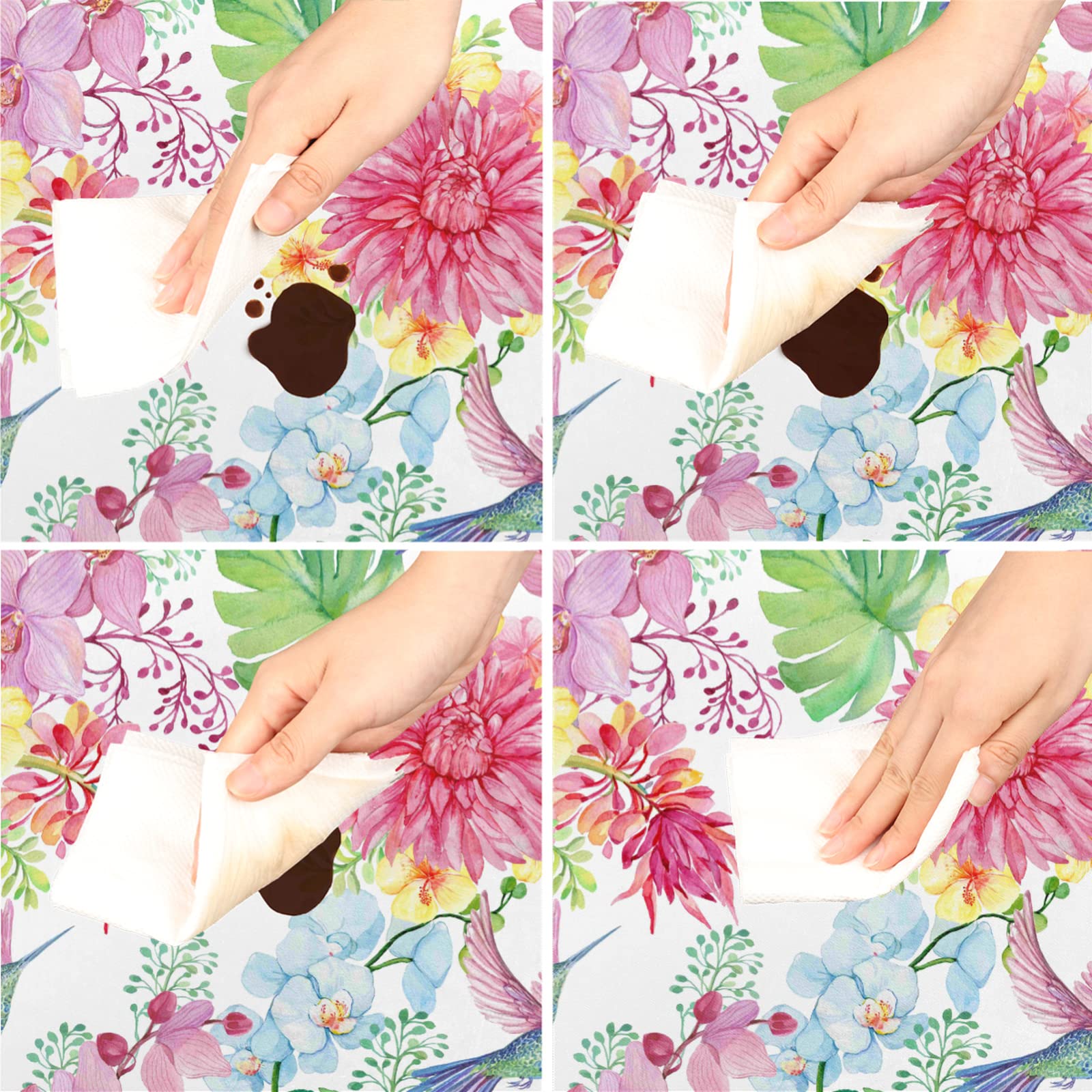 AUUXVA Spring Hummingbird Floral Elastic Tablecloth - Non-Slip Waterproof Round Table Cover for Outdoor/Indoor Use (Fits 45-56 Inch) | 100% Polyester, Easy Clean | Perfect for Patio Dining, Garden Parties & Picnics