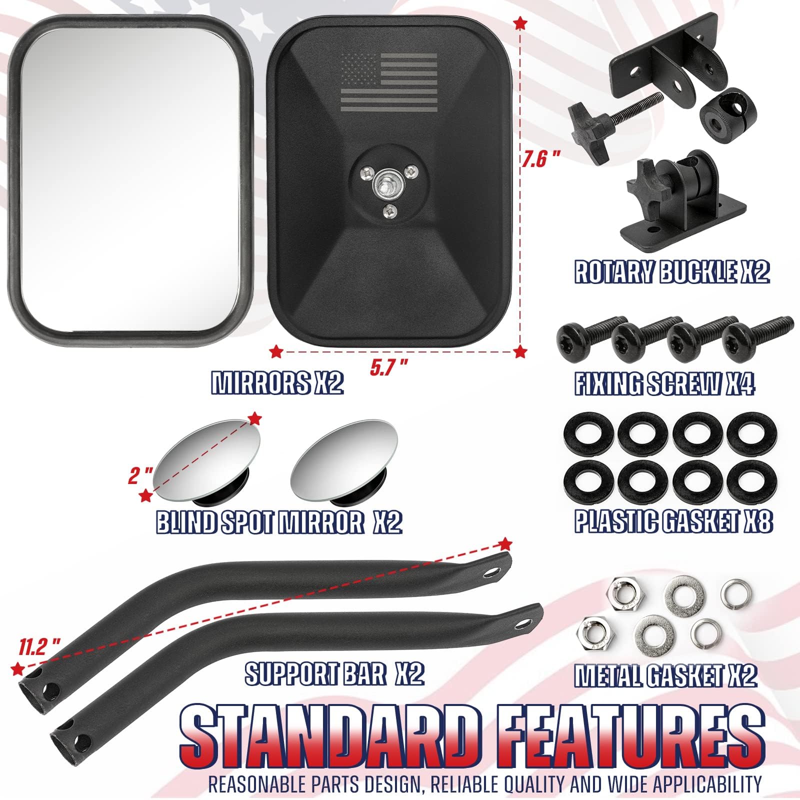 MKING Quick Release Side Mirrors for Jeep Wrangler TJ JK (1996-2017) - Easy Install Door Off Mirror Relocation Kit with Accessories | Off-Road Driving & Trail Adventures