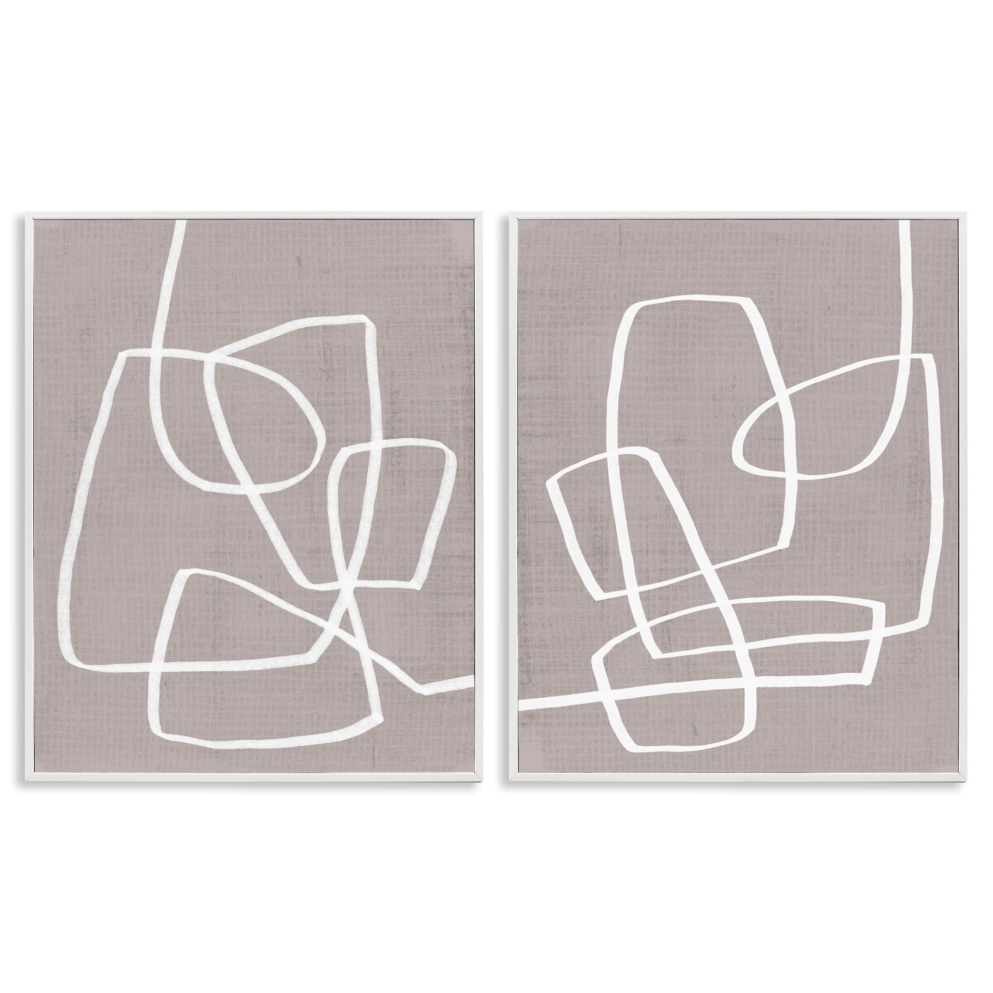 Stupell Industries Minimalist Boho Abstract Line Art - Brown & White Framed Wall Decor for Living Room, Bedroom & Office