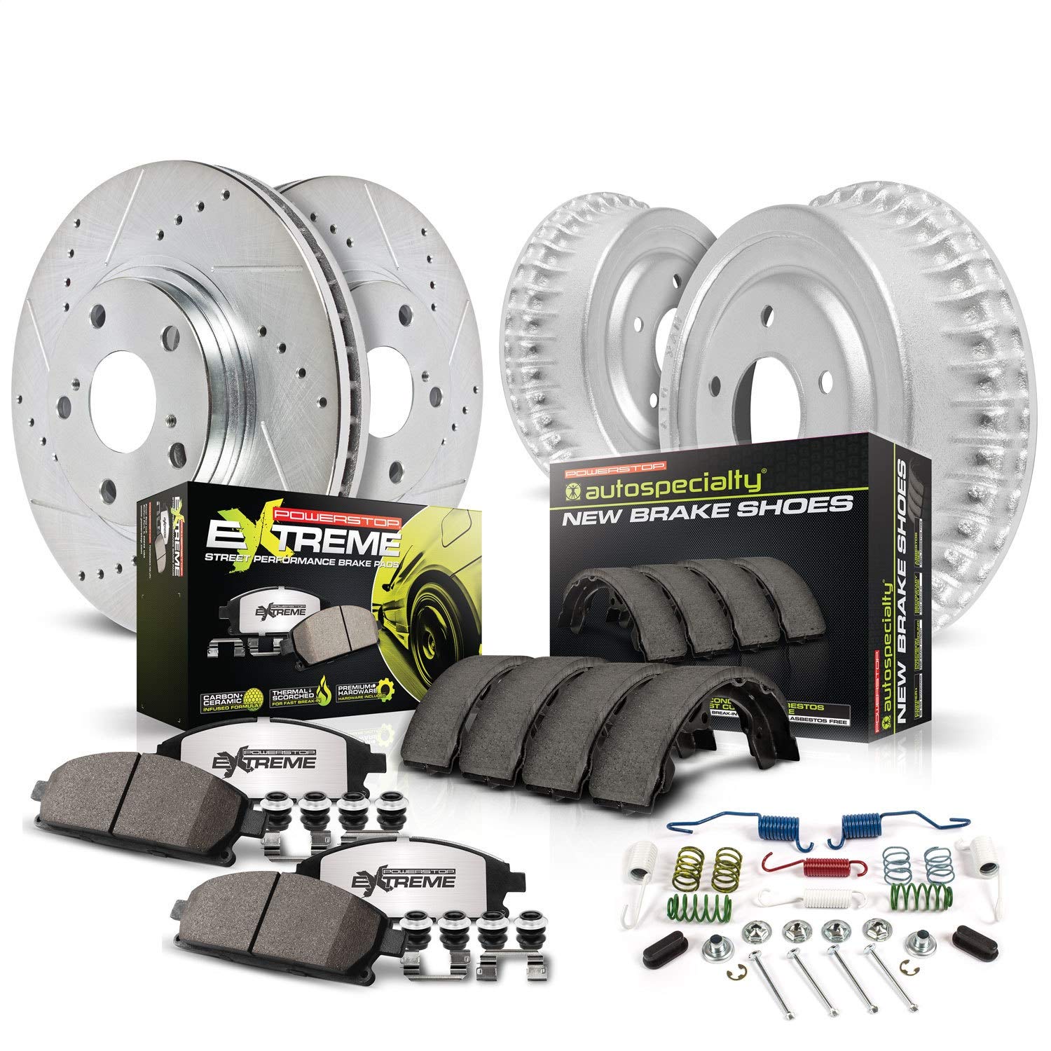 Power Stop K15042DK-26 Front & Rear Z26 Carbon Fiber Brake Pads with Drilled & Slotted Brake Rotors Kit - High Performance Braking for Cars, Trucks & SUVs - Perfect for Daily Commuting, Off-Roading & Towing