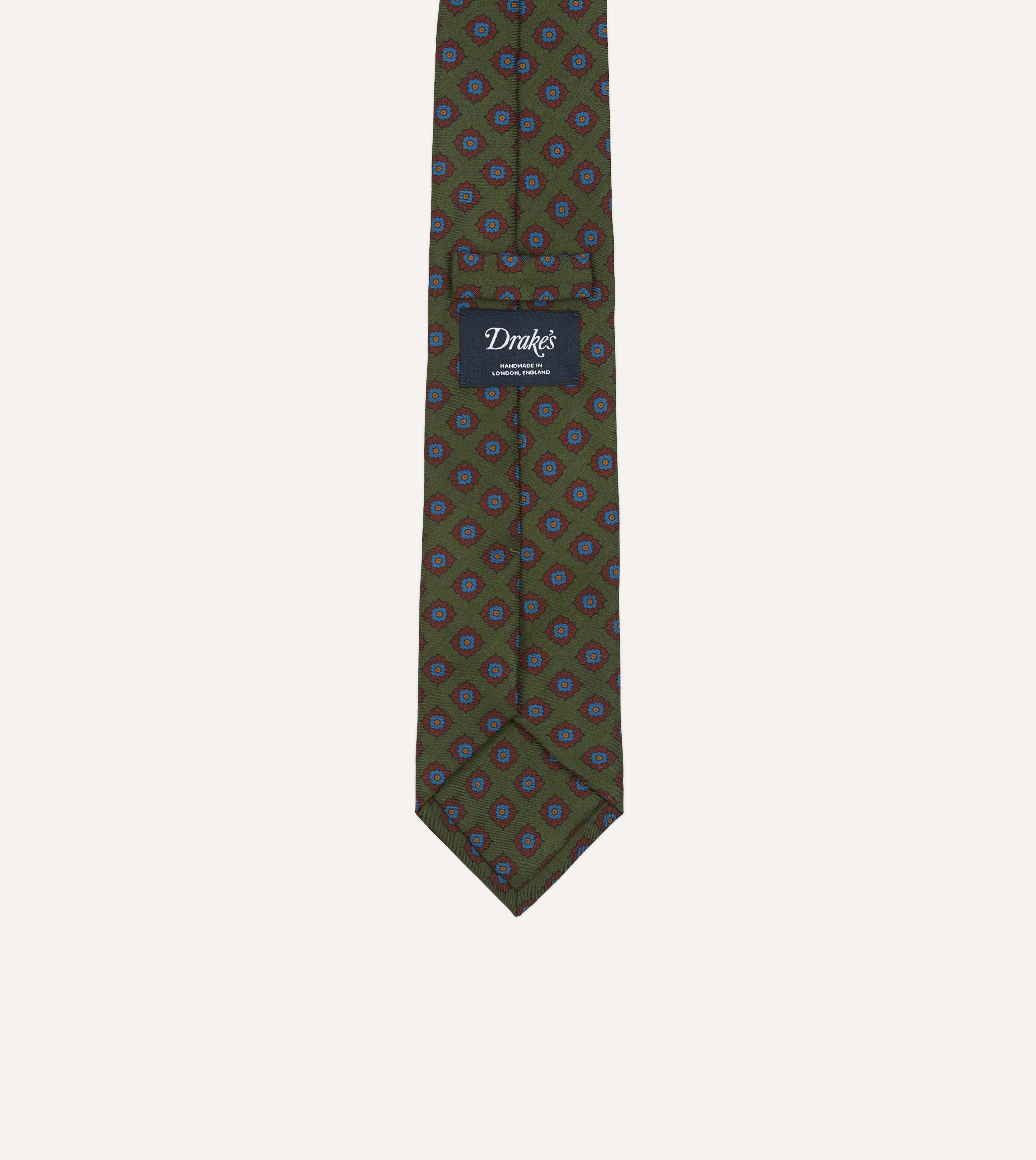 Elegant Green Square Flower Medallion Print Silk Necktie - Perfect for Weddings, Business Meetings & Formal Events