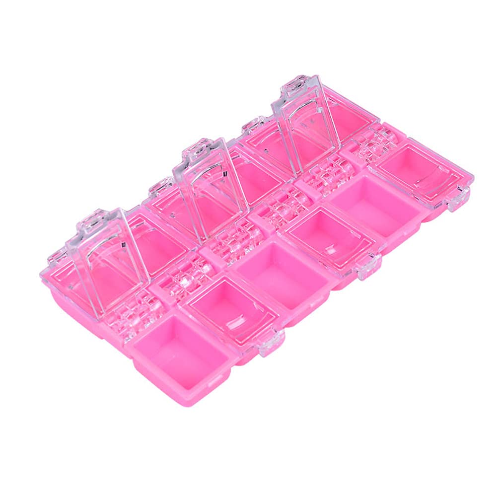 12 Grids Multifunctional Plastic Jewelry Storage Box with Dividers - Pink Organizer for Rings, Earrings, Necklaces & Nail Art Tools | Perfect for Travel, Home Display & Craft Organization