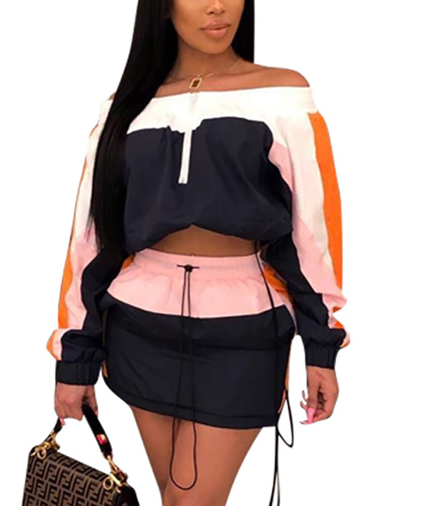EOSIEDUR Women's 2-Piece Tracksuit Set - Lightweight Windbreaker Pullover Jacket & Crop Top with Pants | Gym Workout, Running, Yoga, Casual Streetwear Outfit