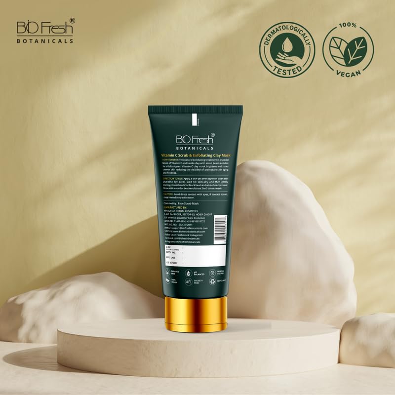 BioFresh Botanicals Vitamin C Exfoliating Clay Mask - Paraben & Sulfate Free for All Skin Types | Brightening & Detoxifying Facial Treatment for Glowing Skin