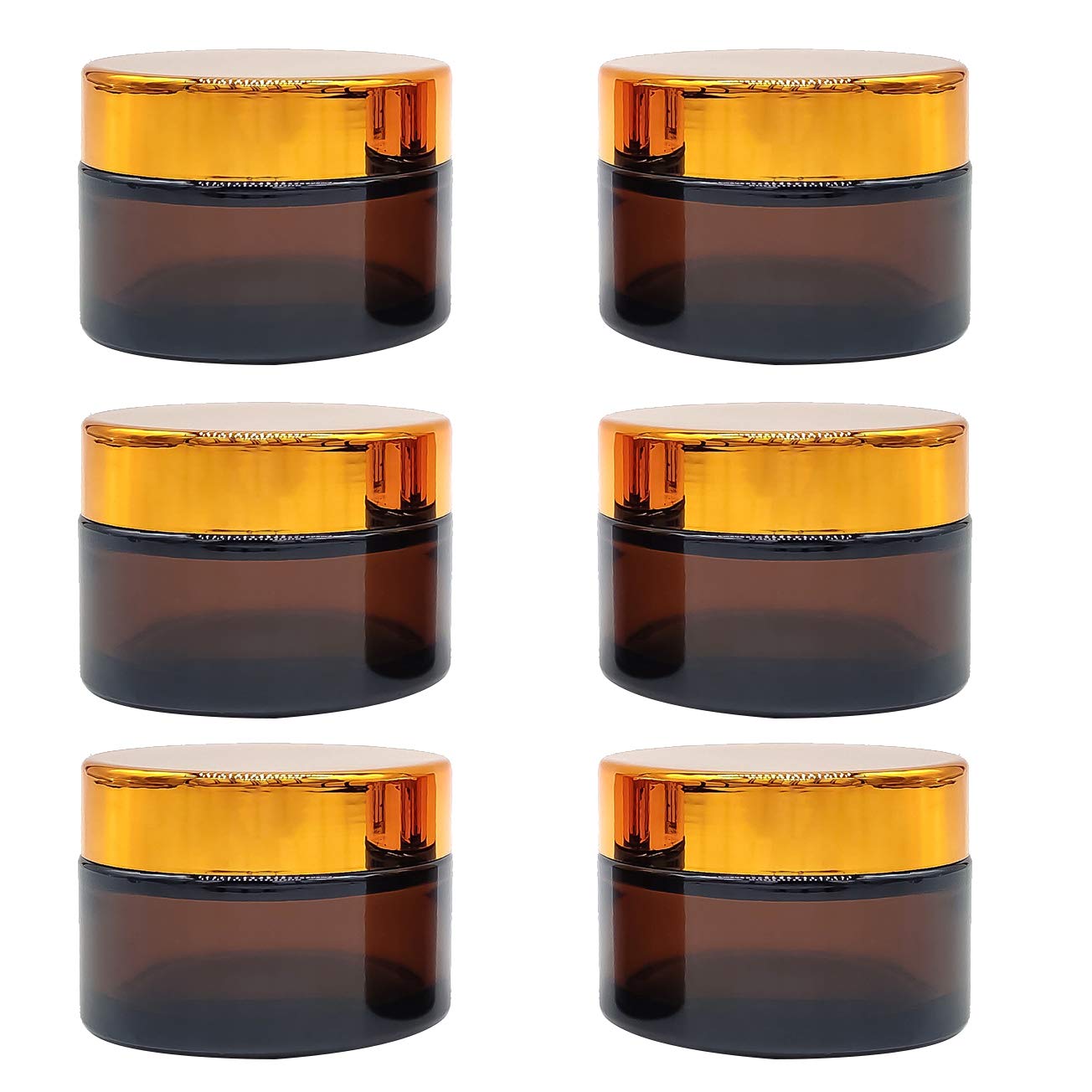 INHEMING 6-Pack 30ml Amber Glass Cosmetic Jars with Airtight Lids - Refillable Travel-Sized Containers for Homemade Creams, Lotions & Ointments | Perfect for Skincare Storage, DIY Beauty Products & Sample Organization