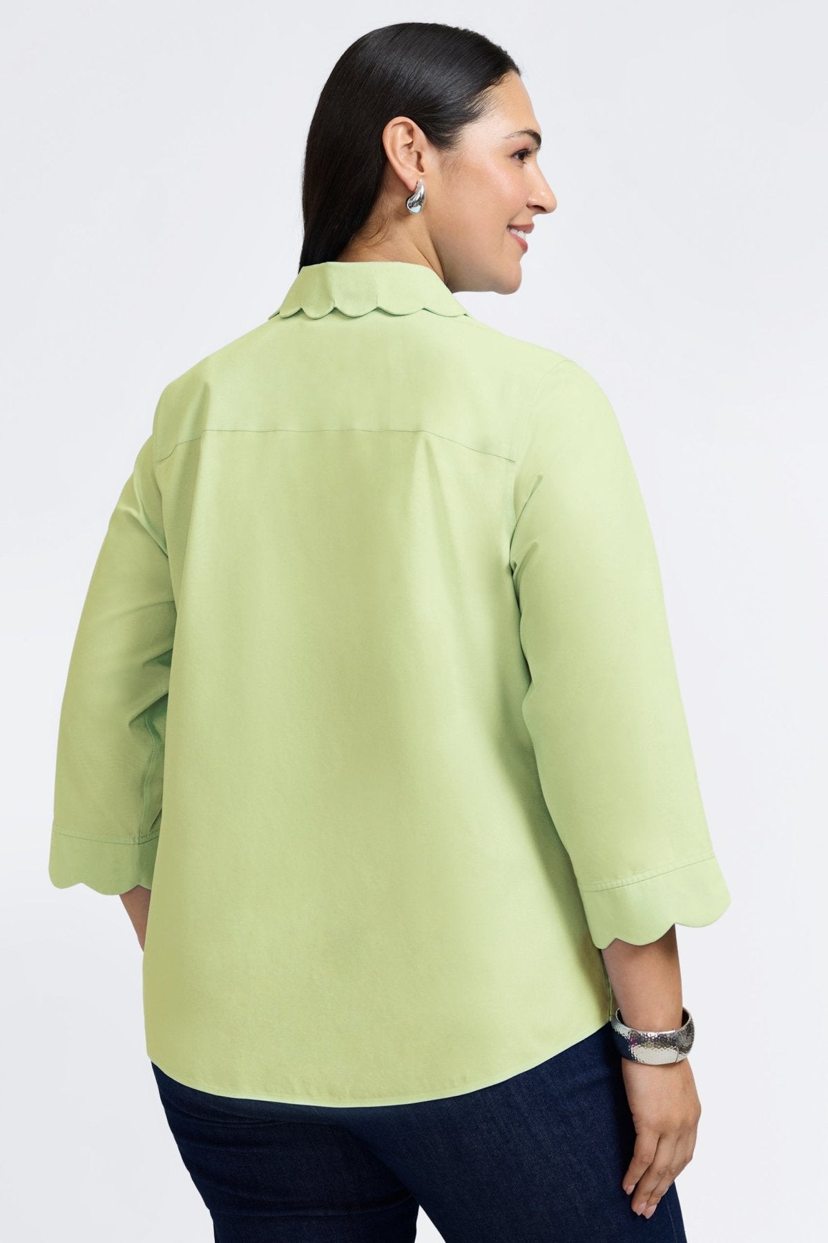 Gwen Plus No Iron Pinpoint 3/4 Sleeve Shirt for Women - Wrinkle-Free Office Blouse & Business Casual Wear