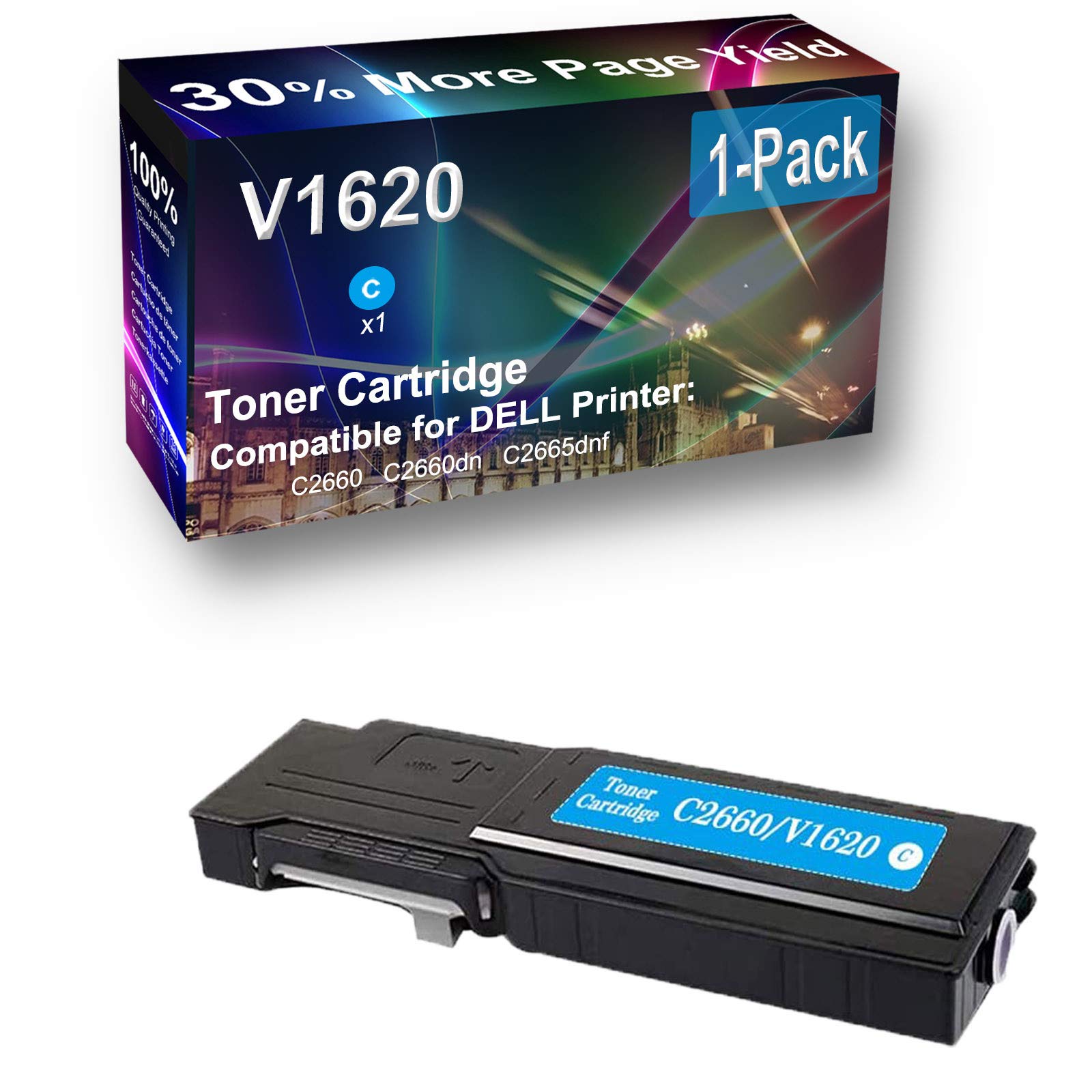 High Capacity V1620 Toner Cartridge (Cyan) - Compatible with Dell C2660 Printer | Replacement Ink for Office Printing, Home Office Supplies & Business Documents