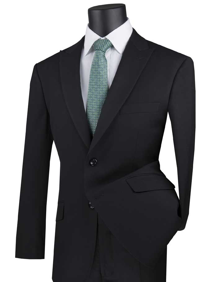Black Modern Fit 2 Piece Suit for Men - Textured Solid Business Suit with Peak Lapel - Perfect for Weddings, Office & Formal Events