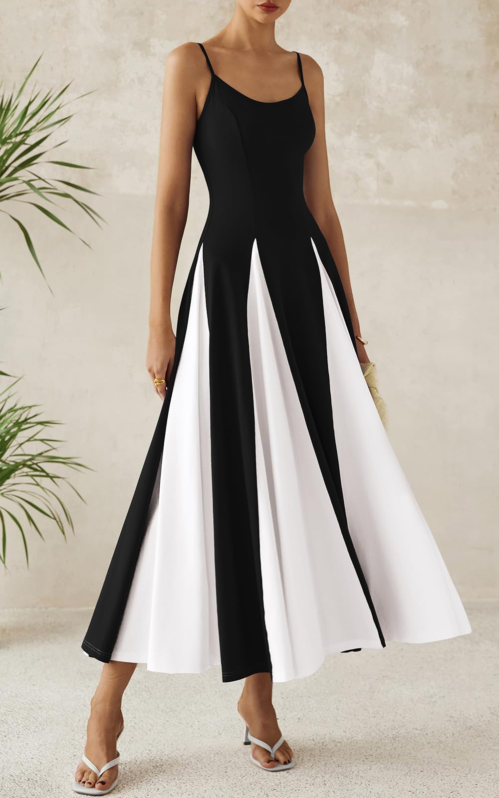 PRETTYGARDEN Women's 2025 Trendy Color Block Spaghetti Strap Sleeveless Maxi Dress - Flowy Spring & Prom Dresses for Casual Outings, Beach Vacations & Special Occasions