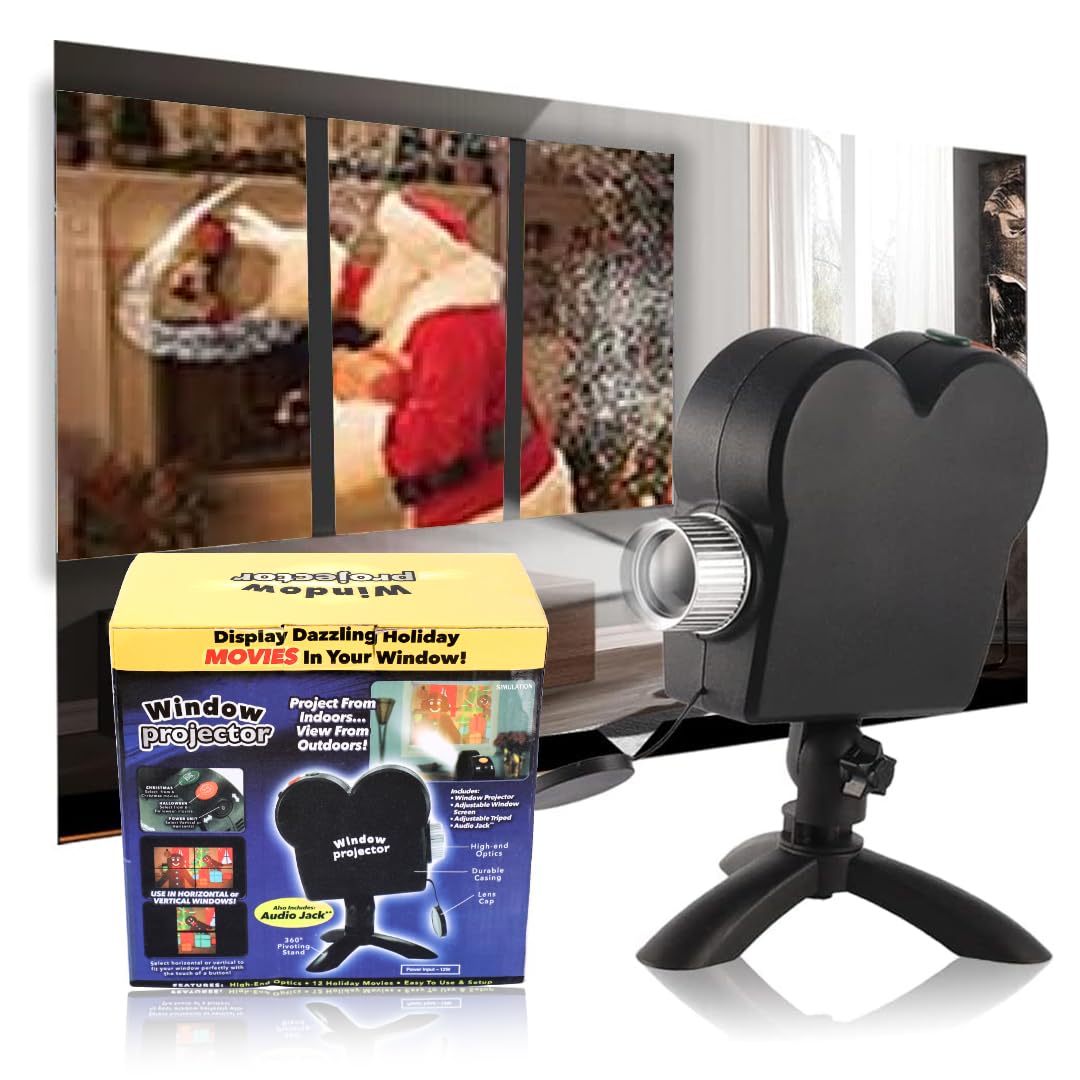 Christmas Window Projector with Tripod - 12 Built-in Holiday Movies for Indoor & Outdoor Decor | Perfect for Xmas, Halloween, Party, Garden & Landscape Projection