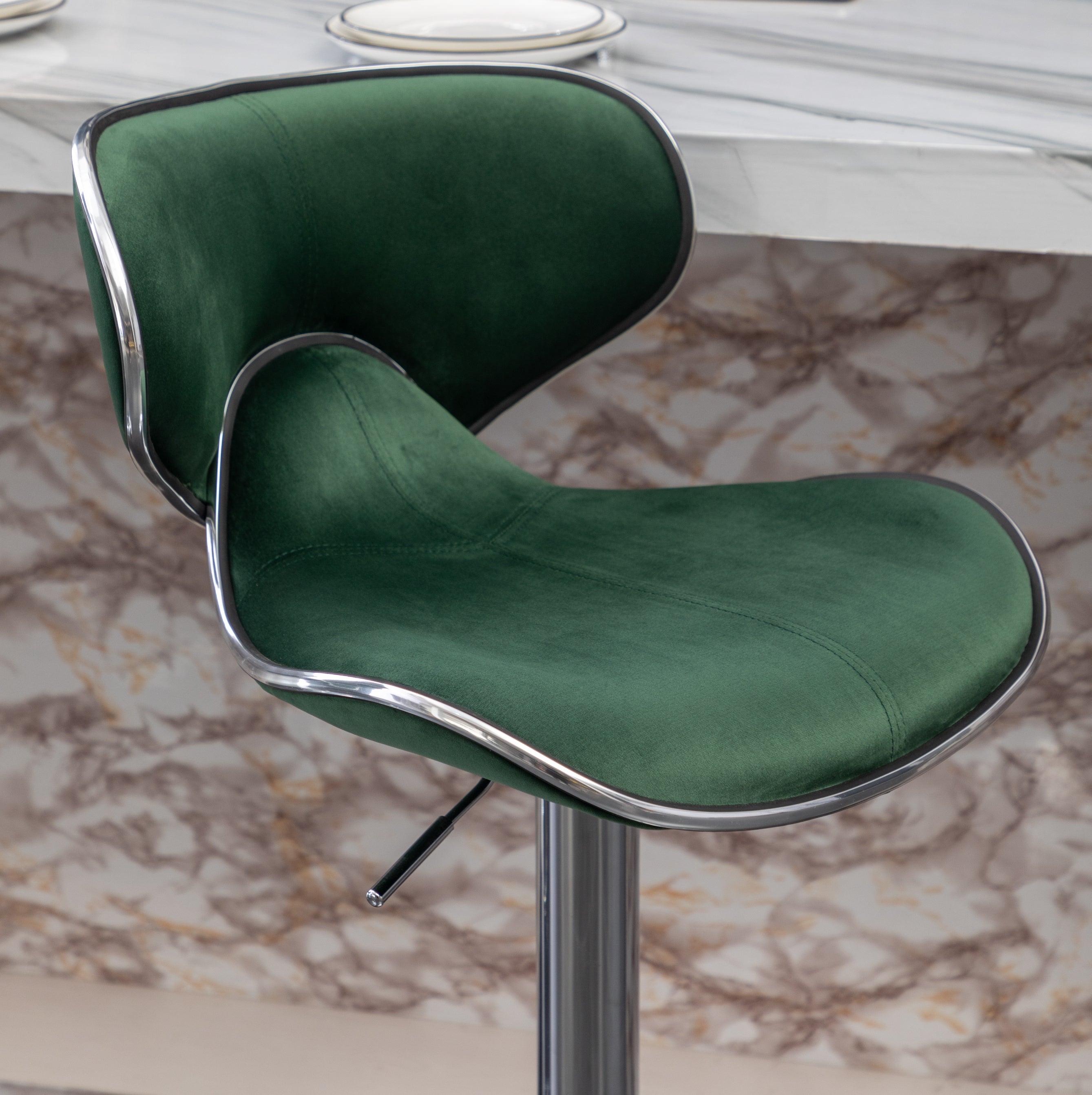 Roundhill Furniture Masaccio Velvet Adjustable Swivel Bar Stool - Set of 2, Green Upholstered Counter Height Stools for Kitchen Island, Bar & Breakfast Nook
