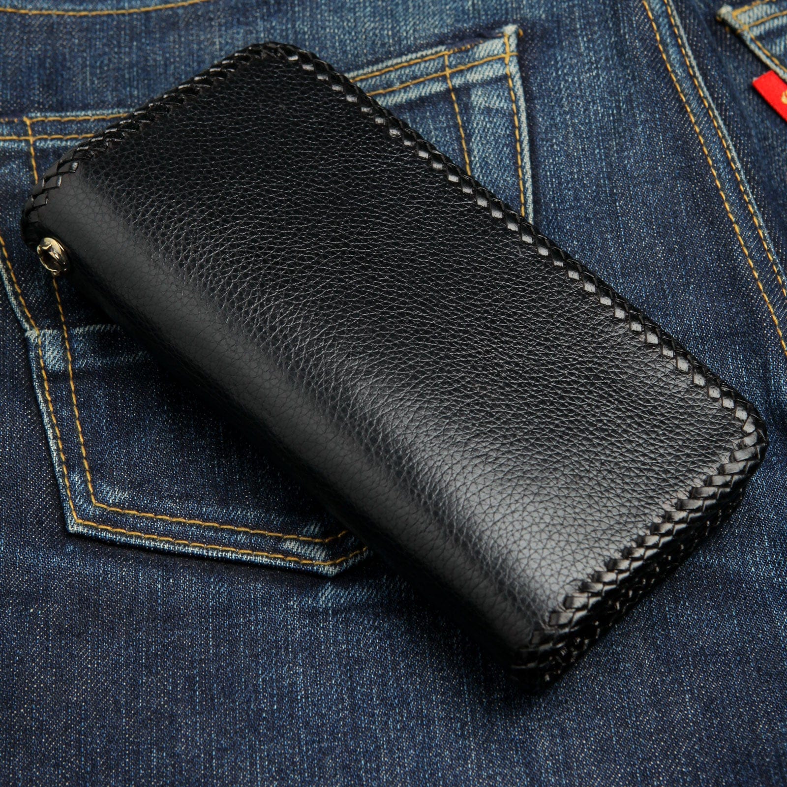 Genuine Stingray Leather Red Gothic Cross Biker Chain Wallet - Perfect for Motorcycle Riders, Gothic Fashion & Punk Style Accessories