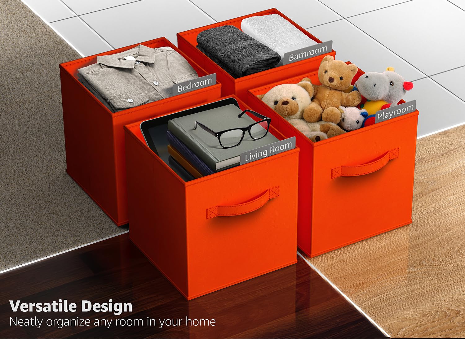 Sorbus Foldable Storage Cubes - 6 Pack Fabric Bins for Organizing Pantry, Shelf, Toy Box, Closet & Home - 11 Inch Collapsible Storage Baskets with Handles (Orange) | Perfect for Kids Room, Nursery, Office & Small Space Organization