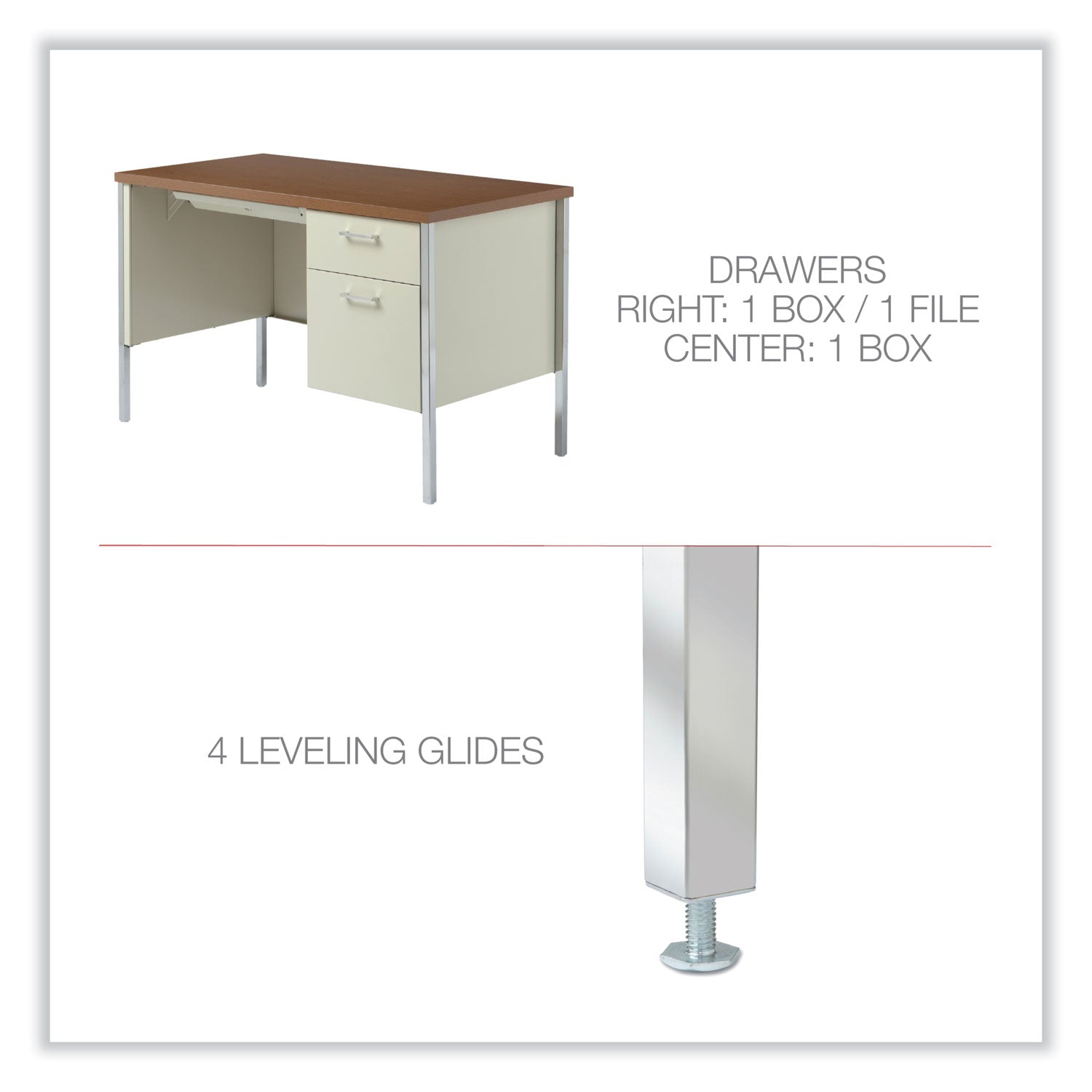 Alera® Single Pedestal Steel Office Desk - 45.25