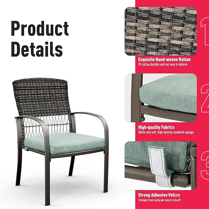 7-Piece Pamapic Patio Dining Set - Outdoor Wicker Furniture with Iron Slat Table & Removable Green Cushions for Backyard, Garden, Deck, Poolside | Perfect for Outdoor Entertaining & Al Fresco Dining