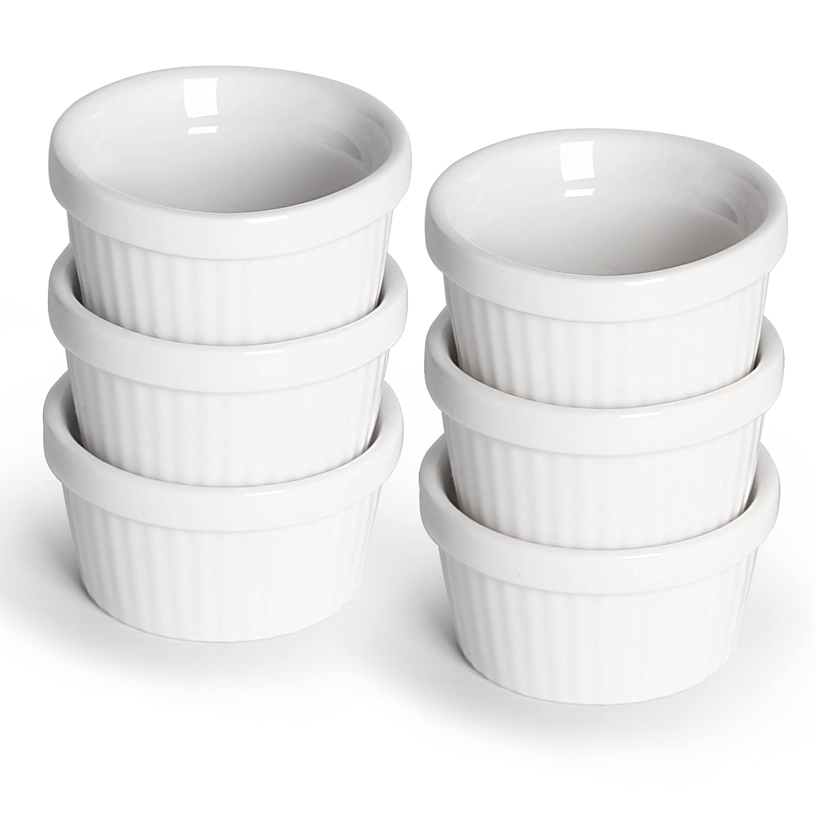 HAOTOP Mini Ramekins 1 oz (30ml) Porcelain Souffle Dish Set of 6 - Oven Safe Small Dipping Sauce & Dessert Cups for Baking, Serving Condiments, Ice Cream, Custard & Party Appetizers
