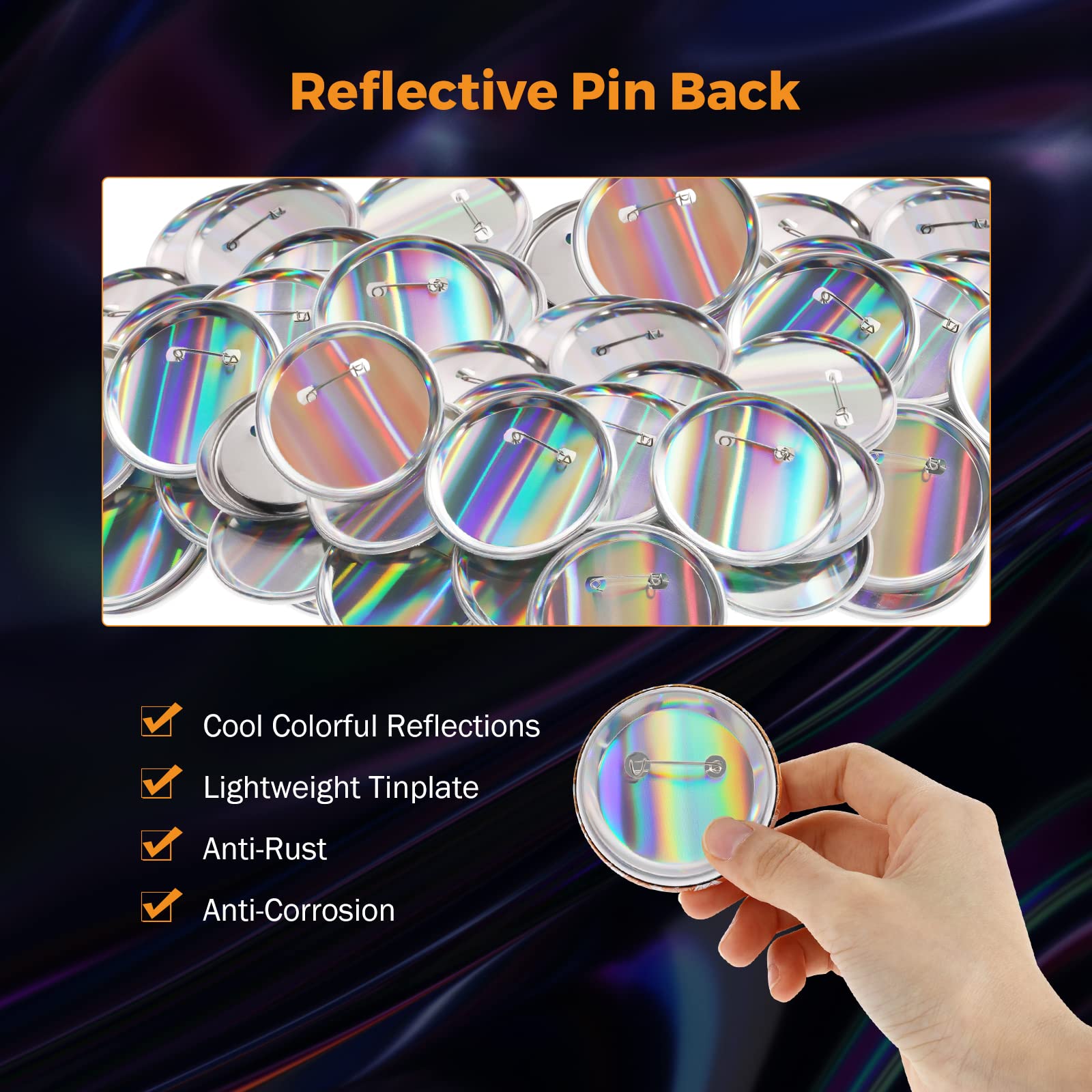BEAMNOVA 100 Sets of 75mm (2.95 inch) Metal Button Parts Kit - Includes Reflective Back, Metal Top, Metal Clip Bottom & Plastic Film for Button Maker Machine - Perfect for DIY Crafts, Badge Making, and Custom Pins