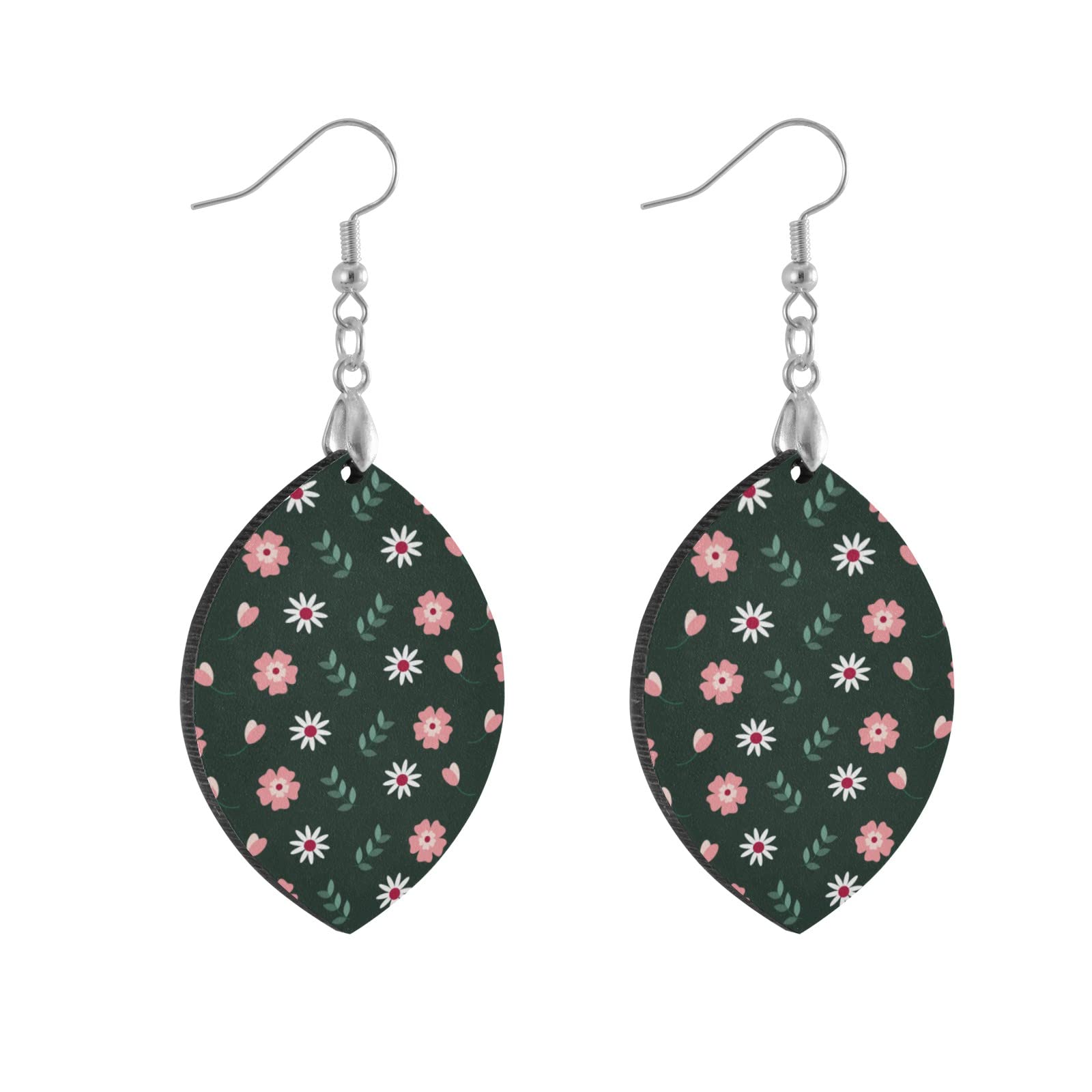 Black Mandala Boho Wooden Earrings for Women - Handmade Dangle Teardrop Leaf Earrings - Lightweight Bohemian Jewelry Set - Perfect for Festivals, Yoga & Boho Fashion