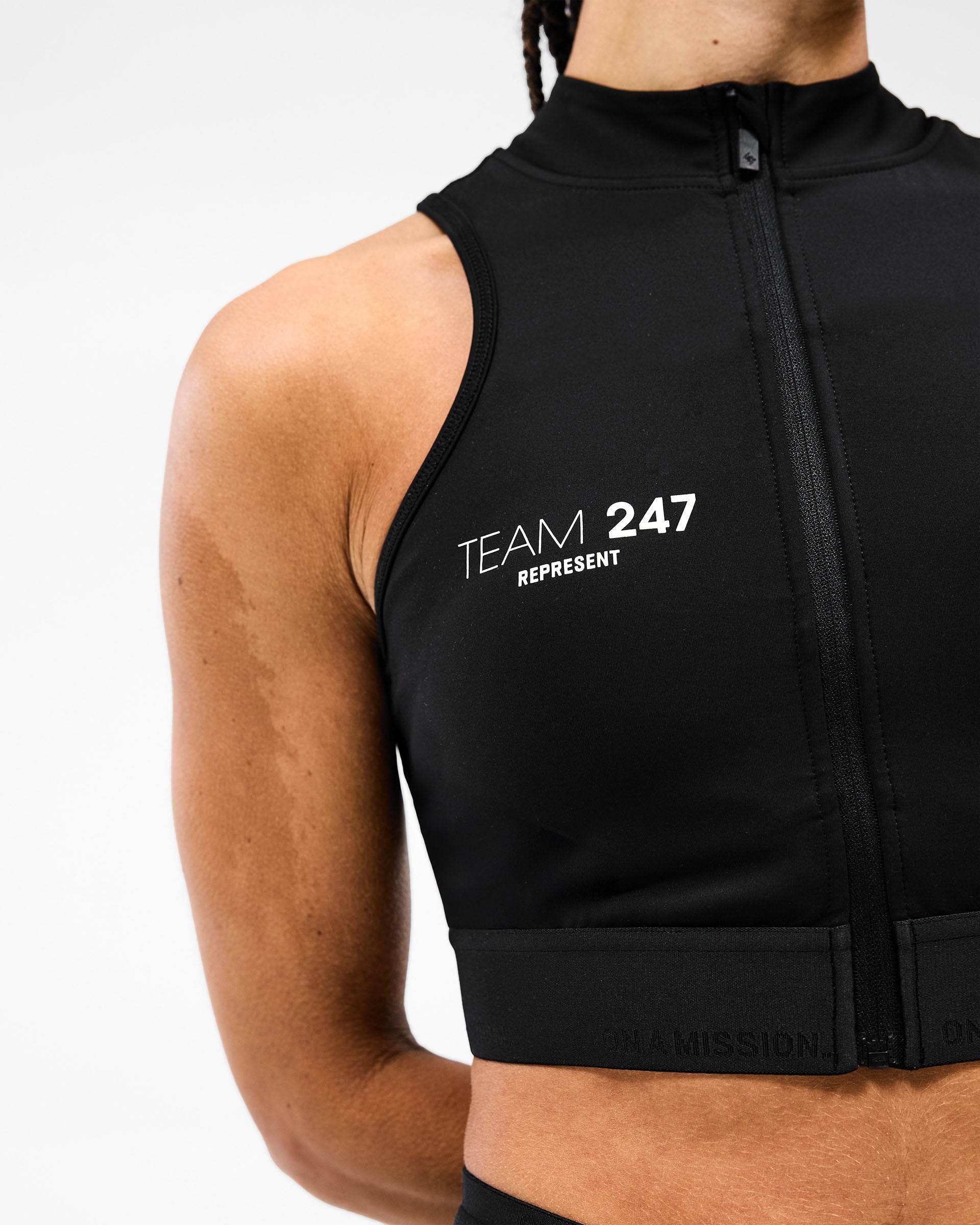 247 Zip Front Performance Crop Top - Black - Workout, Running, Yoga & Gym Activewear for Women