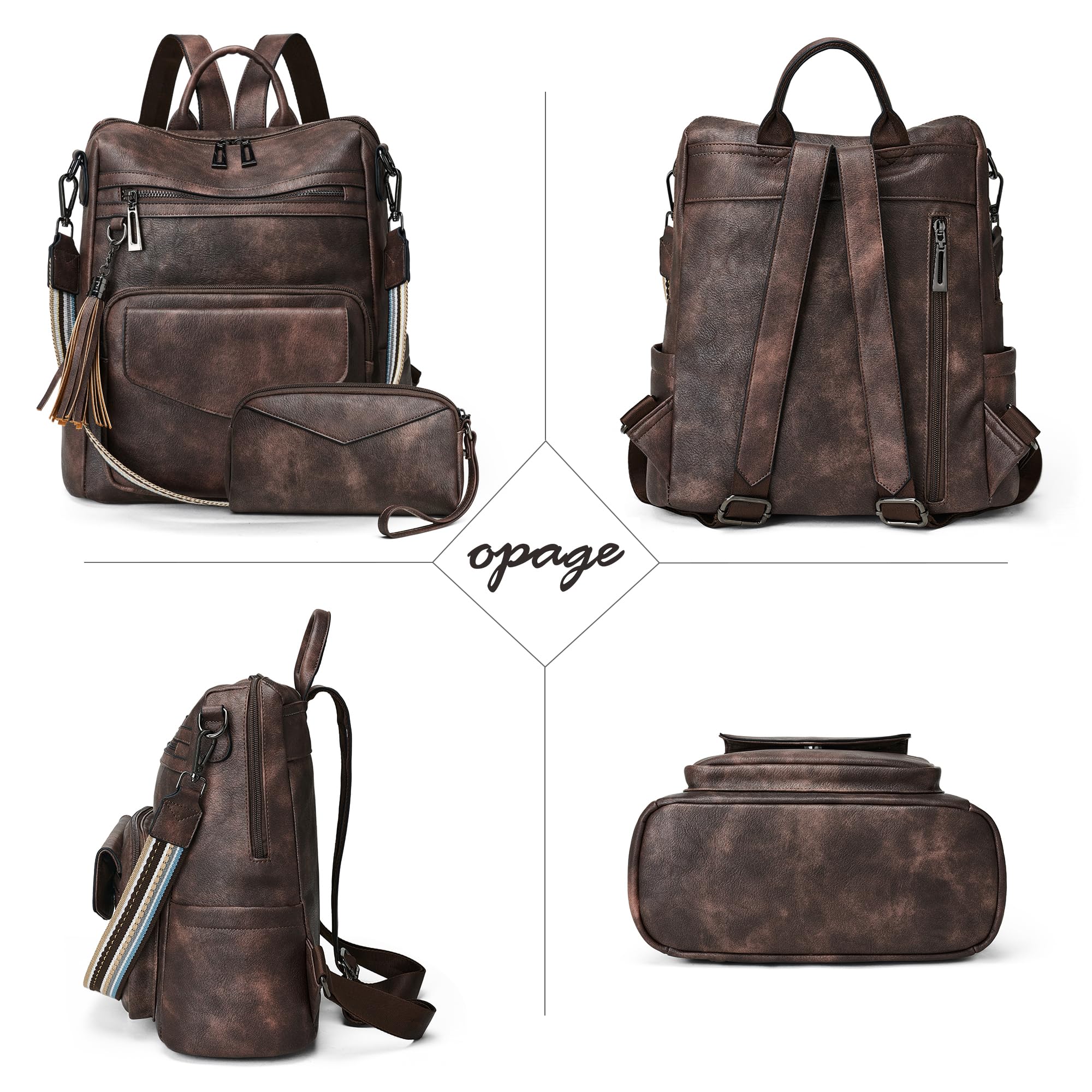Stylish OPAGE Women's Leather Anti-Theft Travel Backpack Purse - Fashionable Shoulder Bag with Wristlet for Work, Commuting & Weekend Getaways