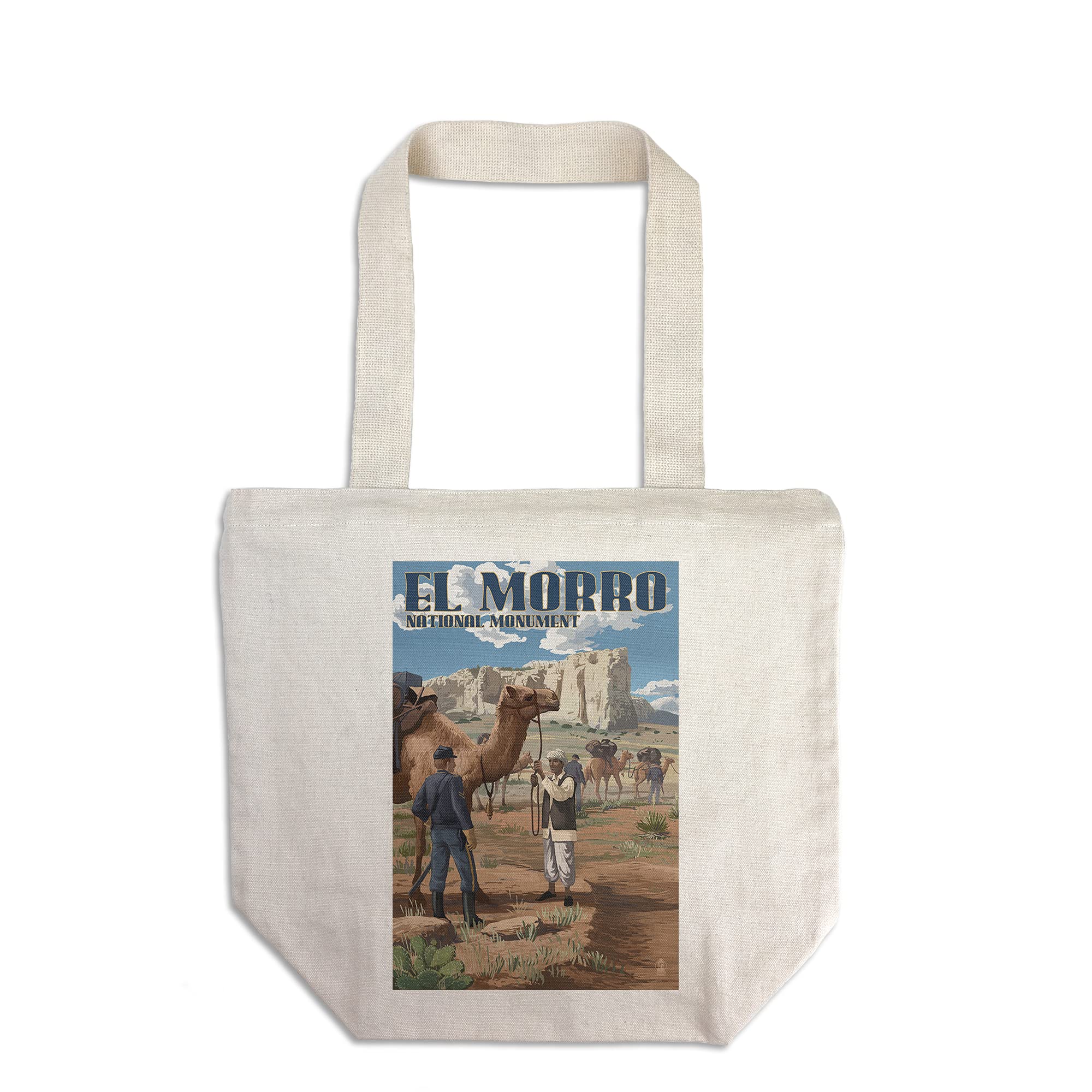 Lantern Press El Morro National Monument New Mexico U.S. Army Camel Corps 100% Cotton Canvas Reusable Tote Bag - Perfect for Shopping, Beach & Travel
