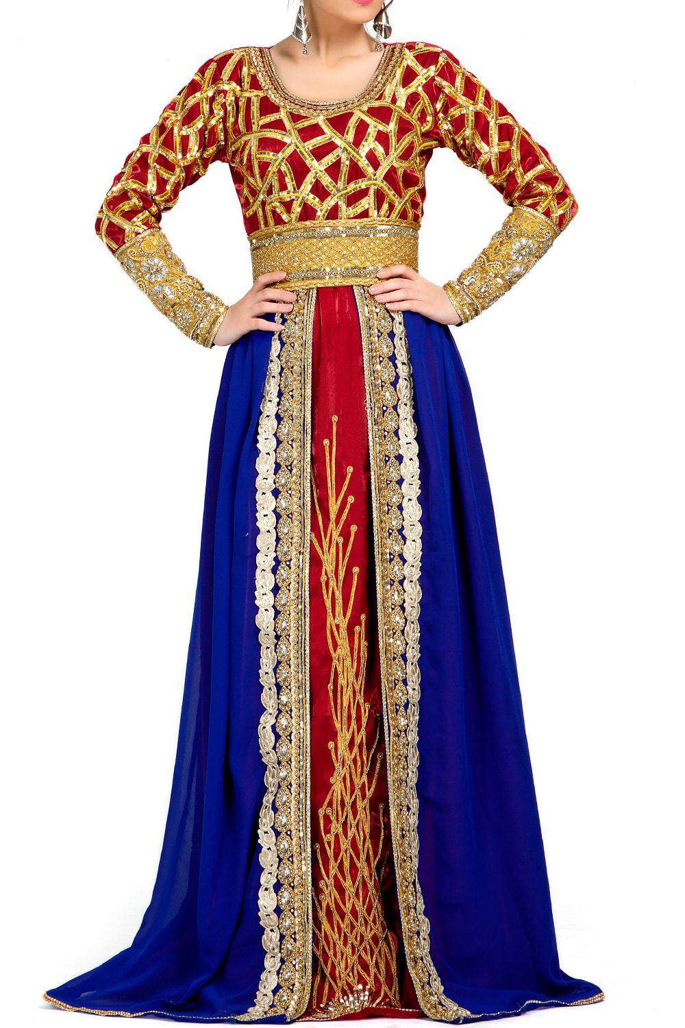 Exclusive Blue and Maroon Red Georgette Designer Caftan - Elegant Flowy Dress for Beach, Vacation & Special Occasions