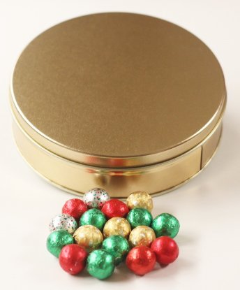 Scott's Cakes Solid Milk Chocolate Christmas Ornaments - Foil Wrapped in Mini Gold Tin | Holiday Party Favors, Gift Baskets & Stocking Stuffers