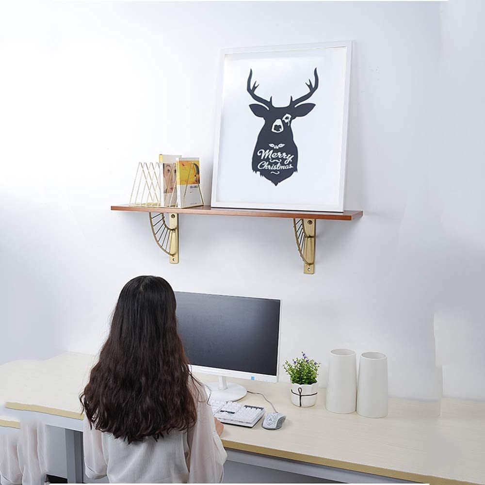 Z Metnal Mid Century Modern Shelf Brackets - Brushed Gold Floating Shelf Brackets (10 Inch, 2 Pcs) - Heavy Duty Wall Mounted Shelving Supports for DIY Home Decor, Kitchen, Bathroom & Office Organization