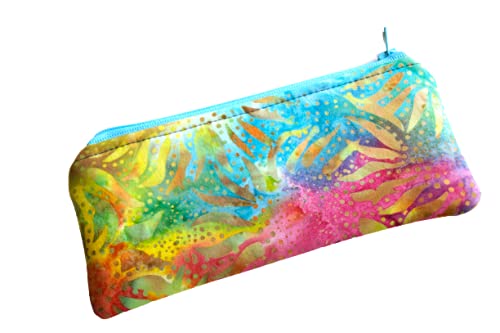 Stylish Batik Floral Fabric Glasses Case & Cosmetic Pouch - Soft Padded Eyewear Holder & Travel Makeup Bag - Perfect for Sunglasses, Reading Glasses & Beauty Essentials