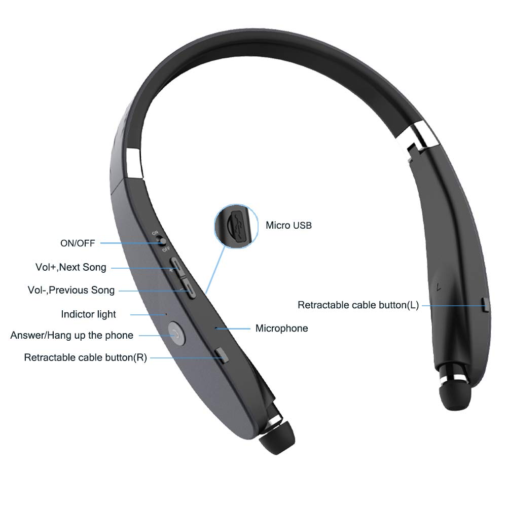 Foldable Bluetooth Headphones - Lightweight Retractable Wireless Headset with Noise Cancelling for Running, Gym & Workout | Comfortable Neckband Design with Carry Case (Gray Matte) | Perfect for Commuting, Travel & Fitness Activities