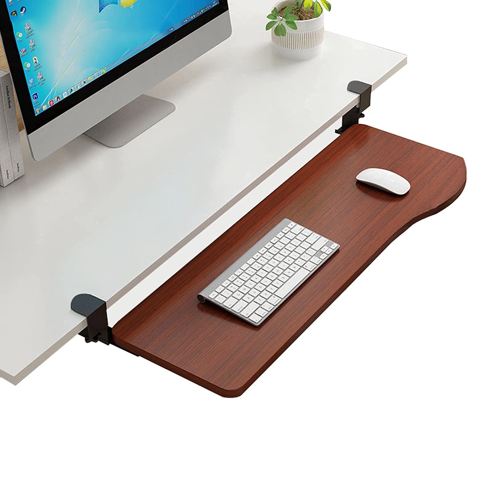 Ergonomic Under Desk Keyboard Tray - Slide-Out White Keyboard & Mouse Holder with Heavy-Duty C-Clamp Mount - Perfect for Home Office, Gaming & Workspace Setup