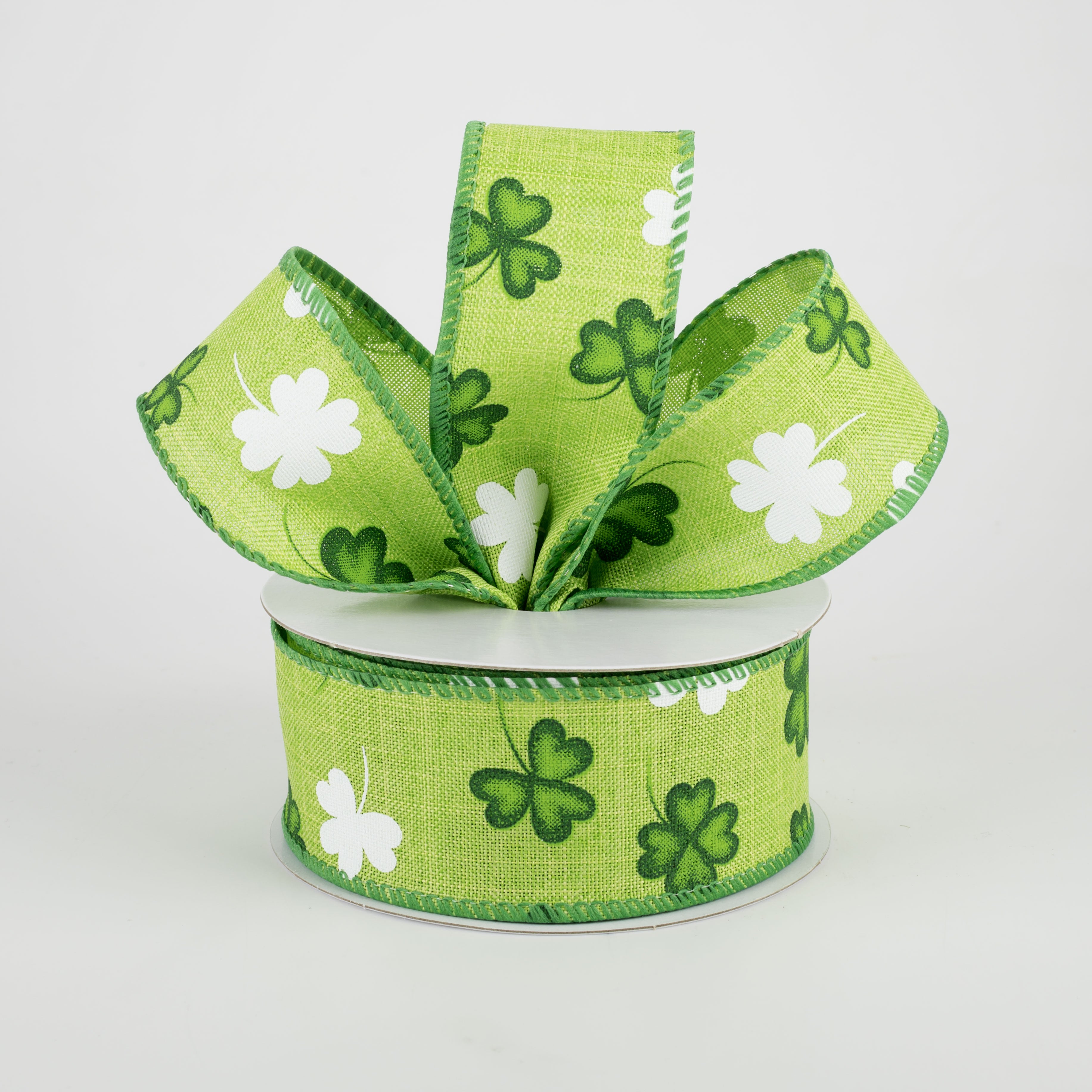 1.5 Inch Green & White Shamrock Ribbon - 10 Yards Bulk Spool for St. Patrick's Day Crafts, Gift Wrapping, and DIY Decorations